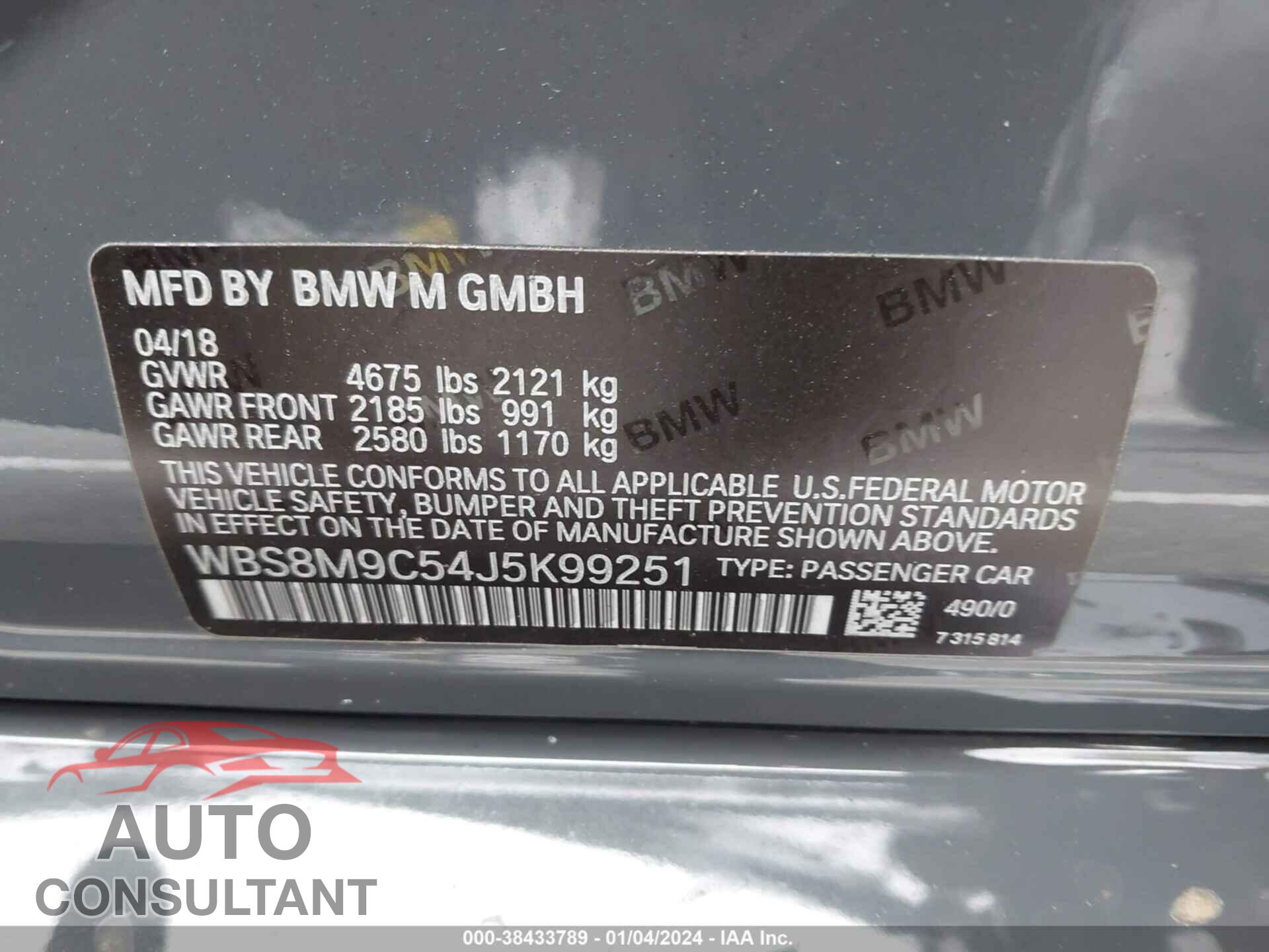 BMW M3 2018 - WBS8M9C54J5K99251