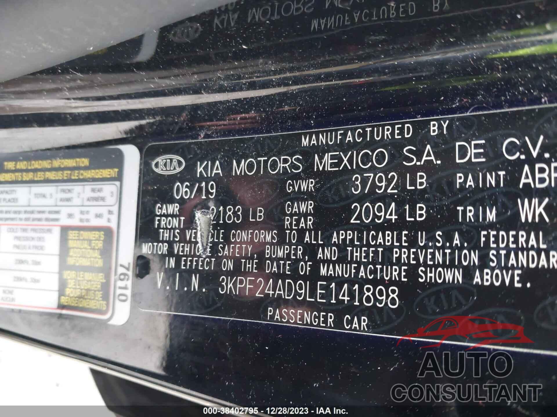 KIA FORTE 2020 - 3KPF24AD9LE141898