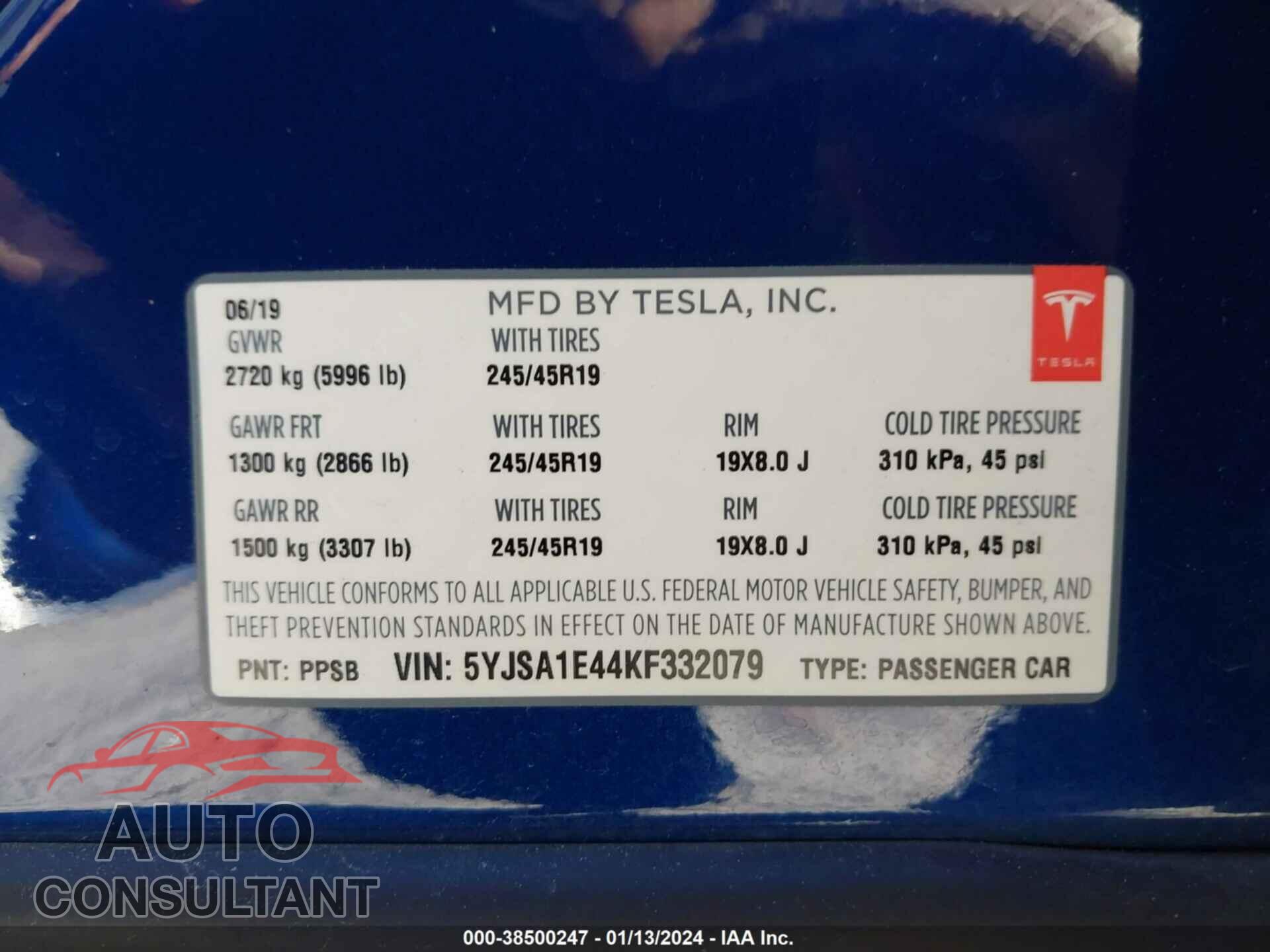 TESLA MODEL S 2019 - 5YJSA1E44KF332079