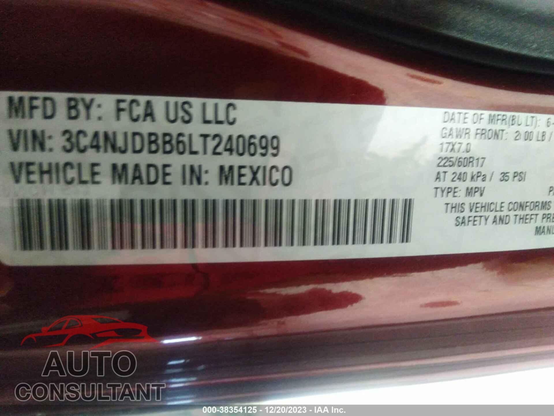JEEP COMPASS 2020 - 3C4NJDBB6LT240699
