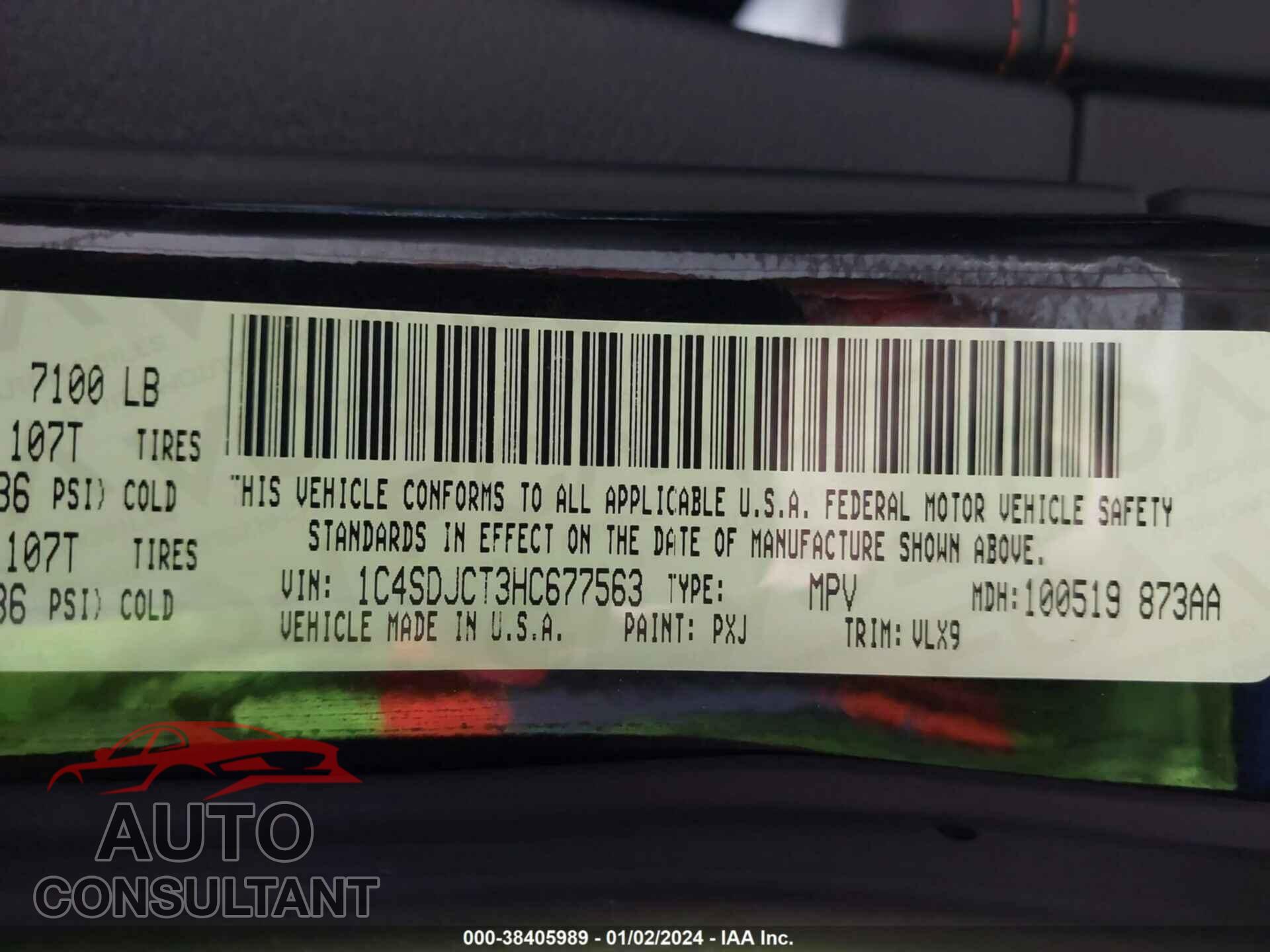 DODGE DURANGO 2017 - 1C4SDJCT3HC677563