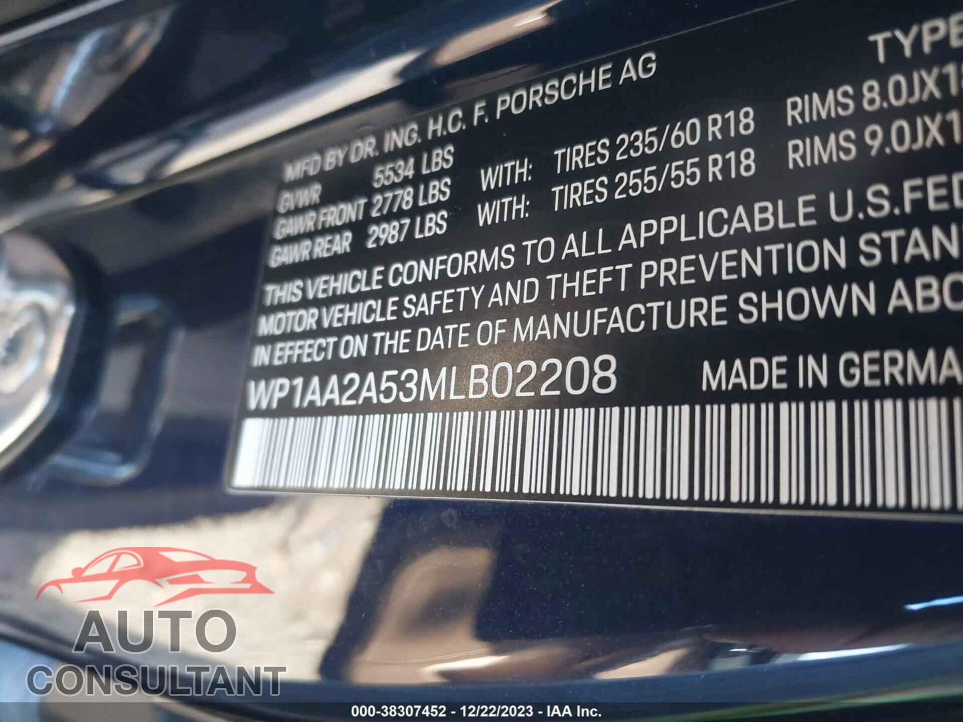 PORSCHE MACAN 2021 - WP1AA2A53MLB02208