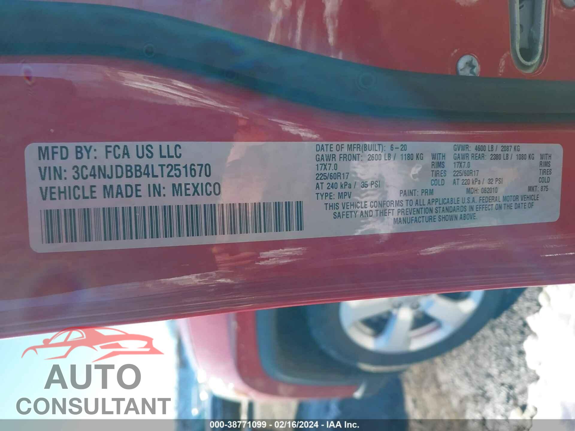 JEEP COMPASS 2020 - 3C4NJDBB4LT251670