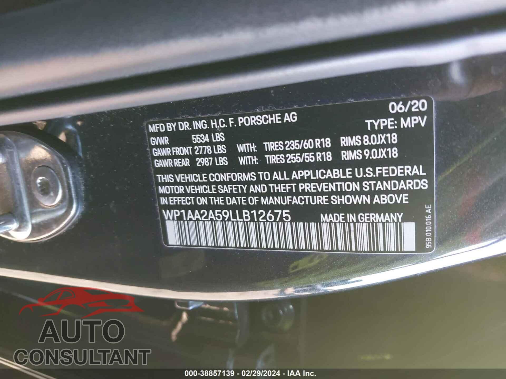 PORSCHE MACAN 2020 - WP1AA2A59LLB12675