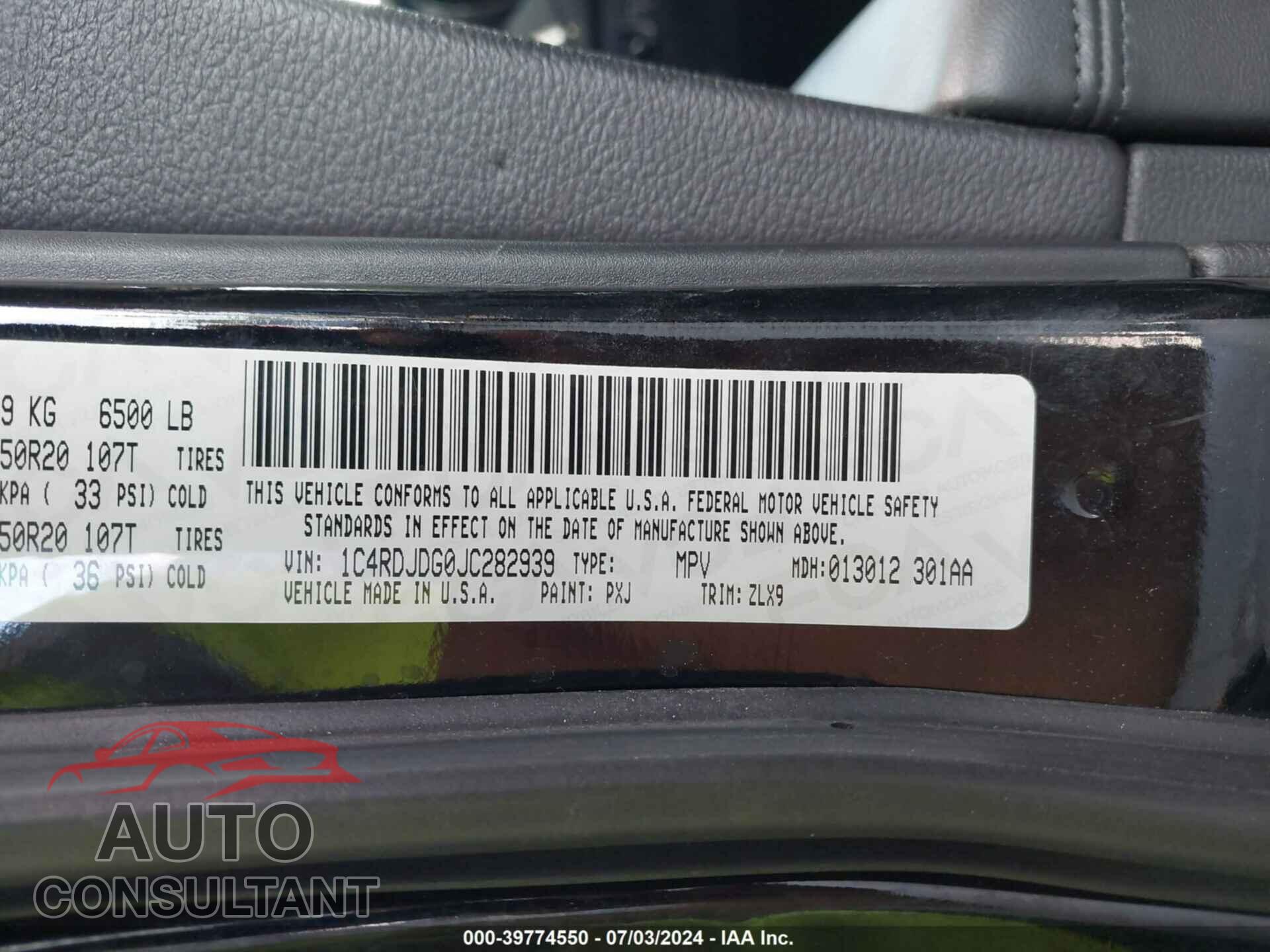 DODGE DURANGO 2018 - 1C4RDJDG0JC282939