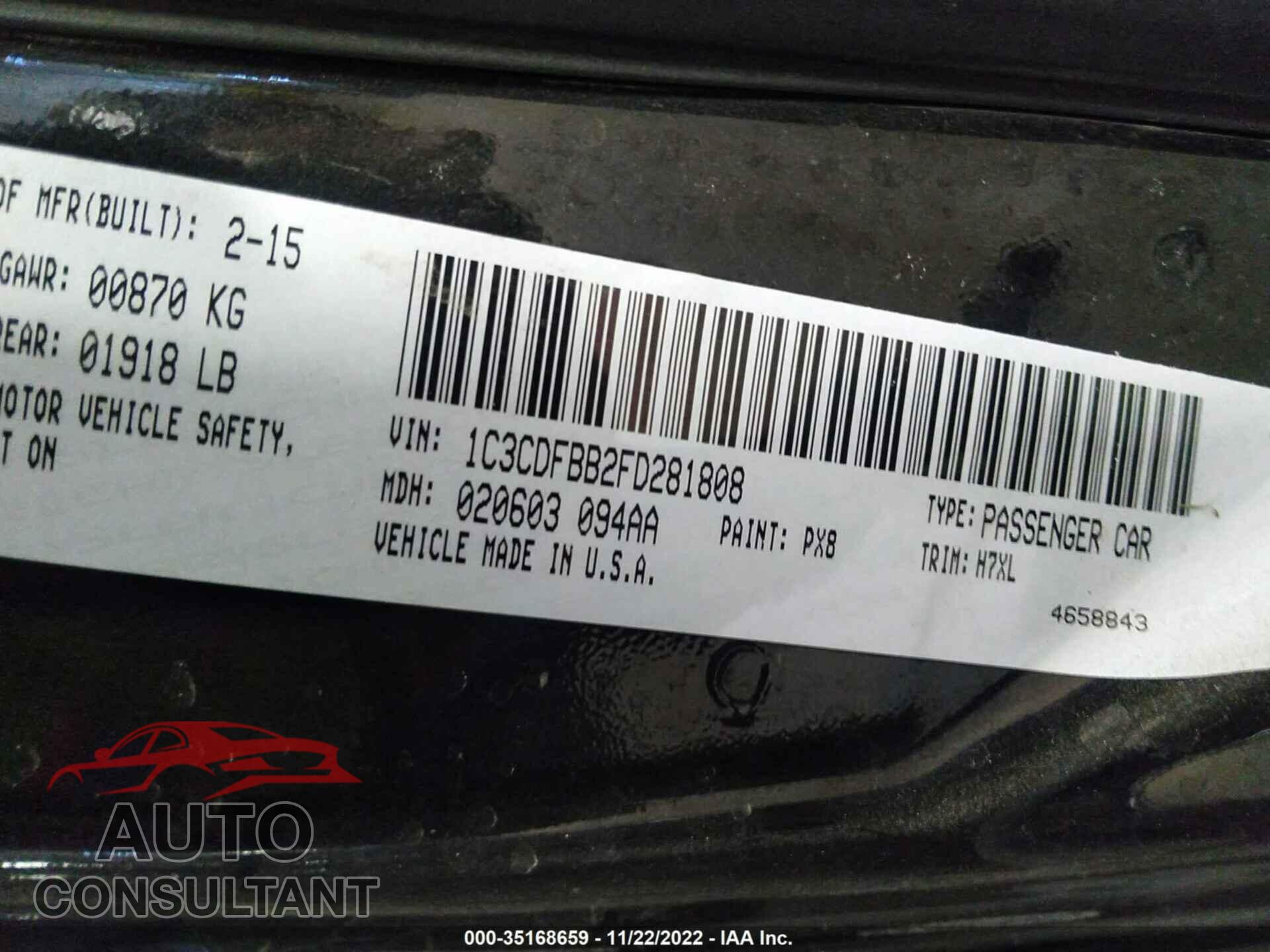 DODGE DART 2015 - 1C3CDFBB2FD281808