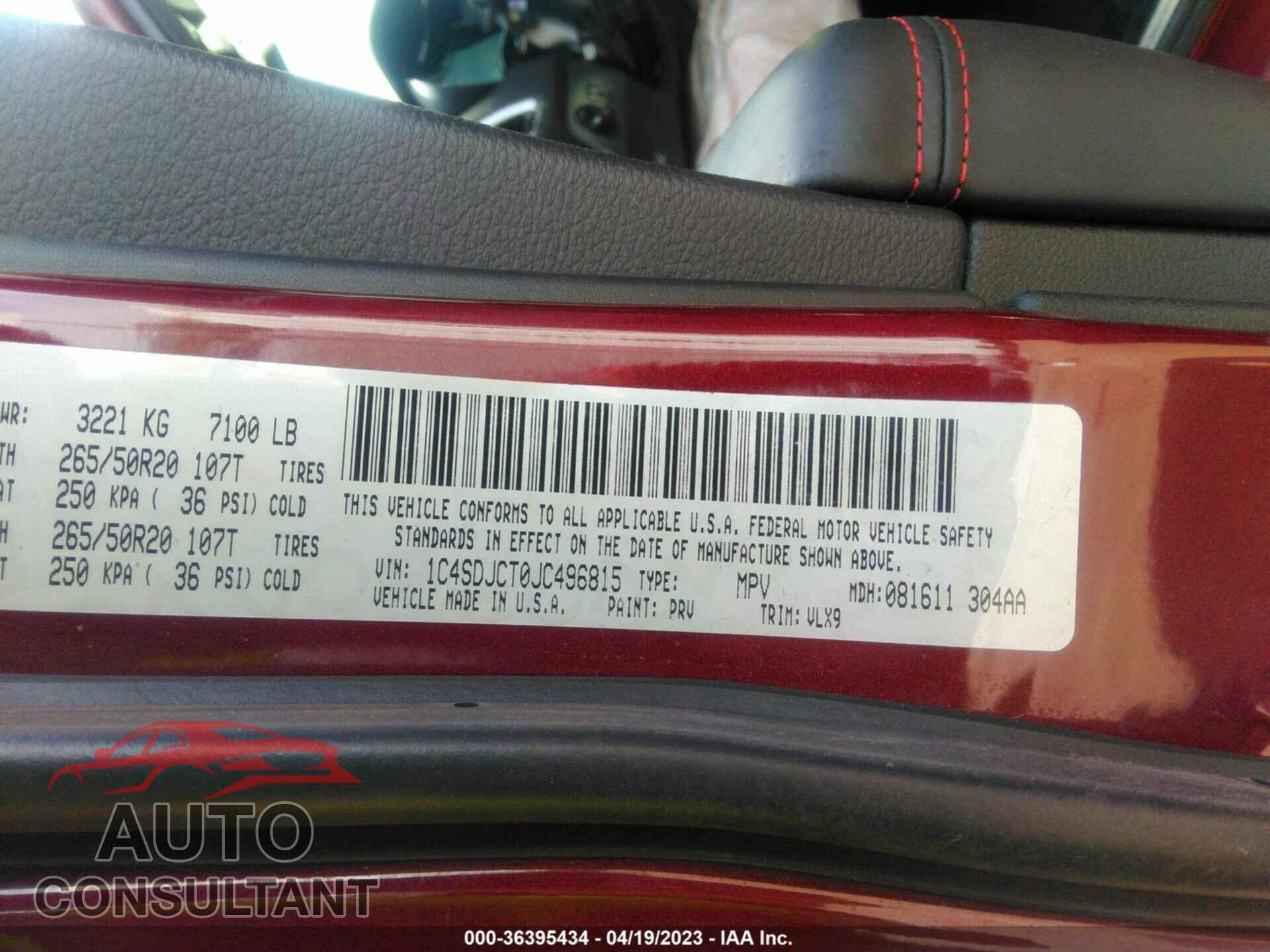 DODGE DURANGO 2018 - 1C4SDJCT0JC496815