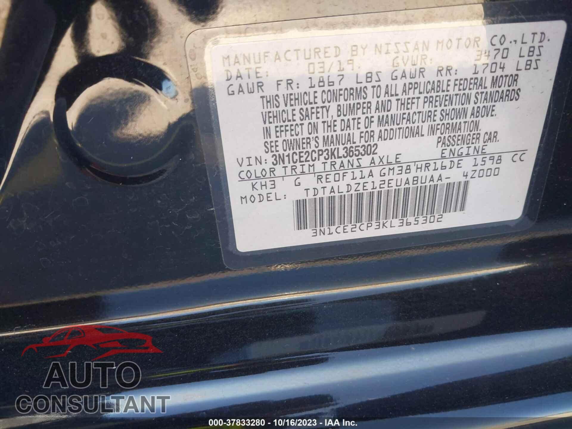 NISSAN VERSA NOTE 2019 - 3N1CE2CP3KL365302