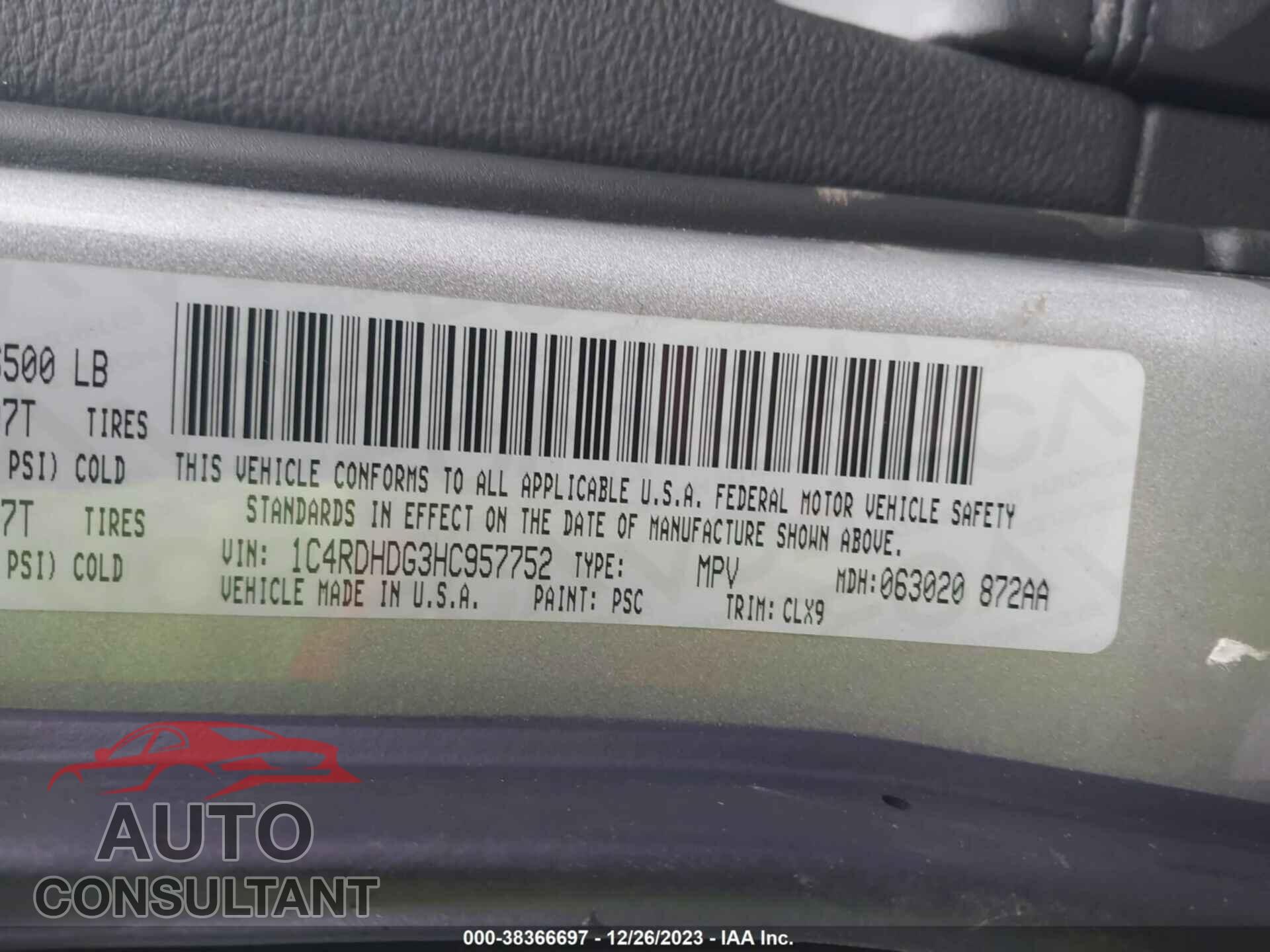 DODGE DURANGO 2017 - 1C4RDHDG3HC957752