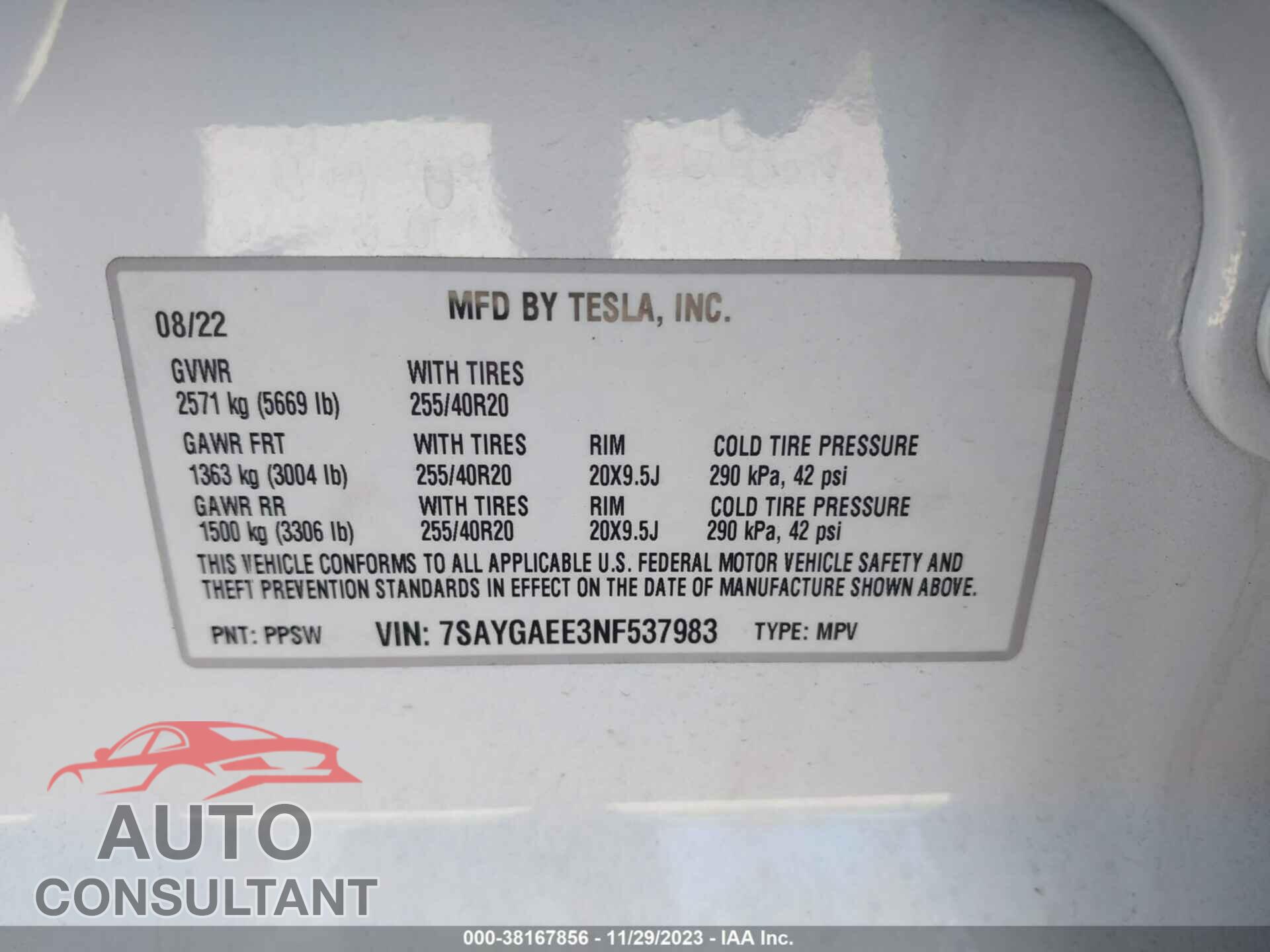 TESLA MODEL Y 2022 - 7SAYGAEE3NF537983
