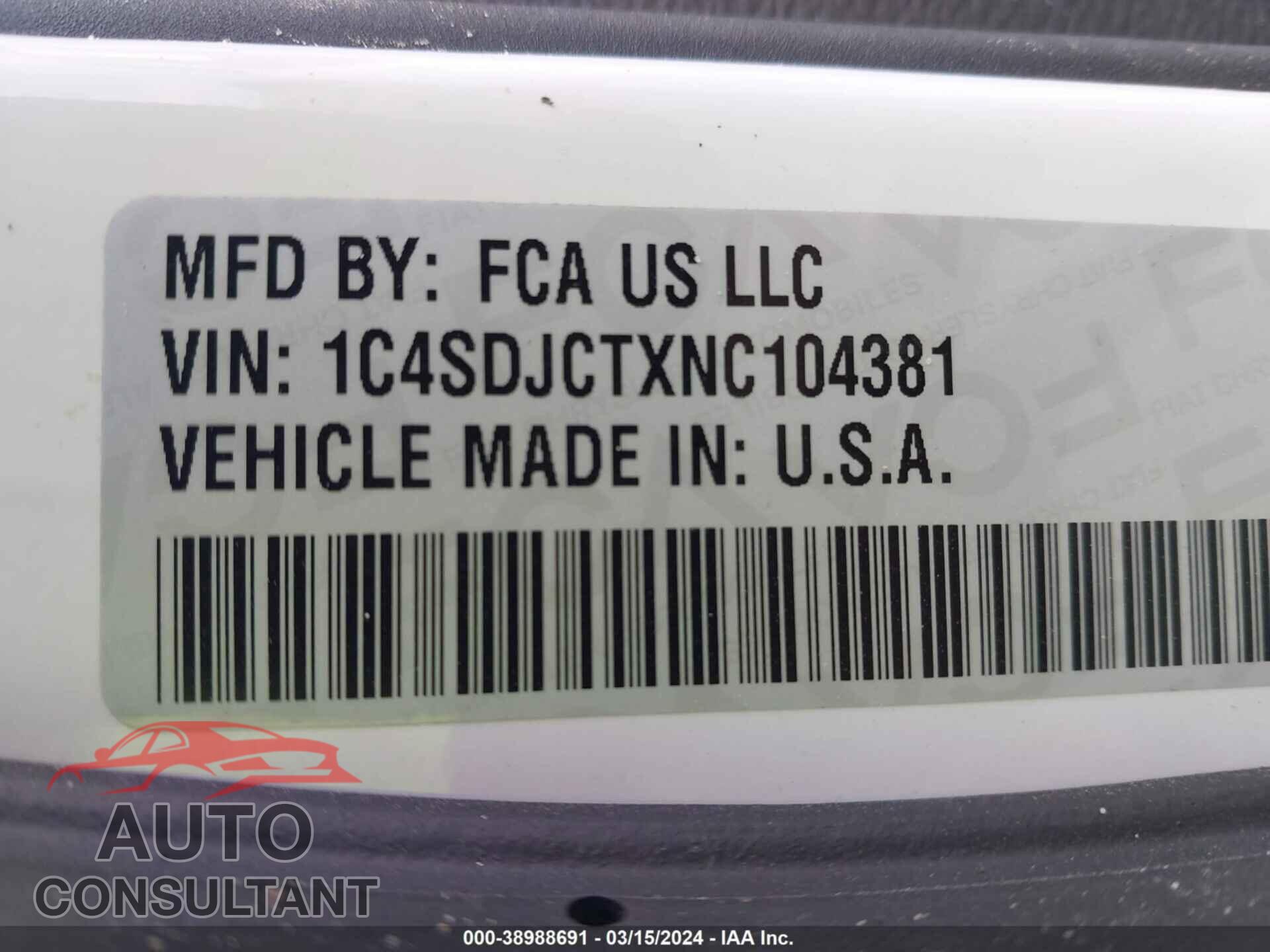 DODGE DURANGO 2022 - 1C4SDJCTXNC104381