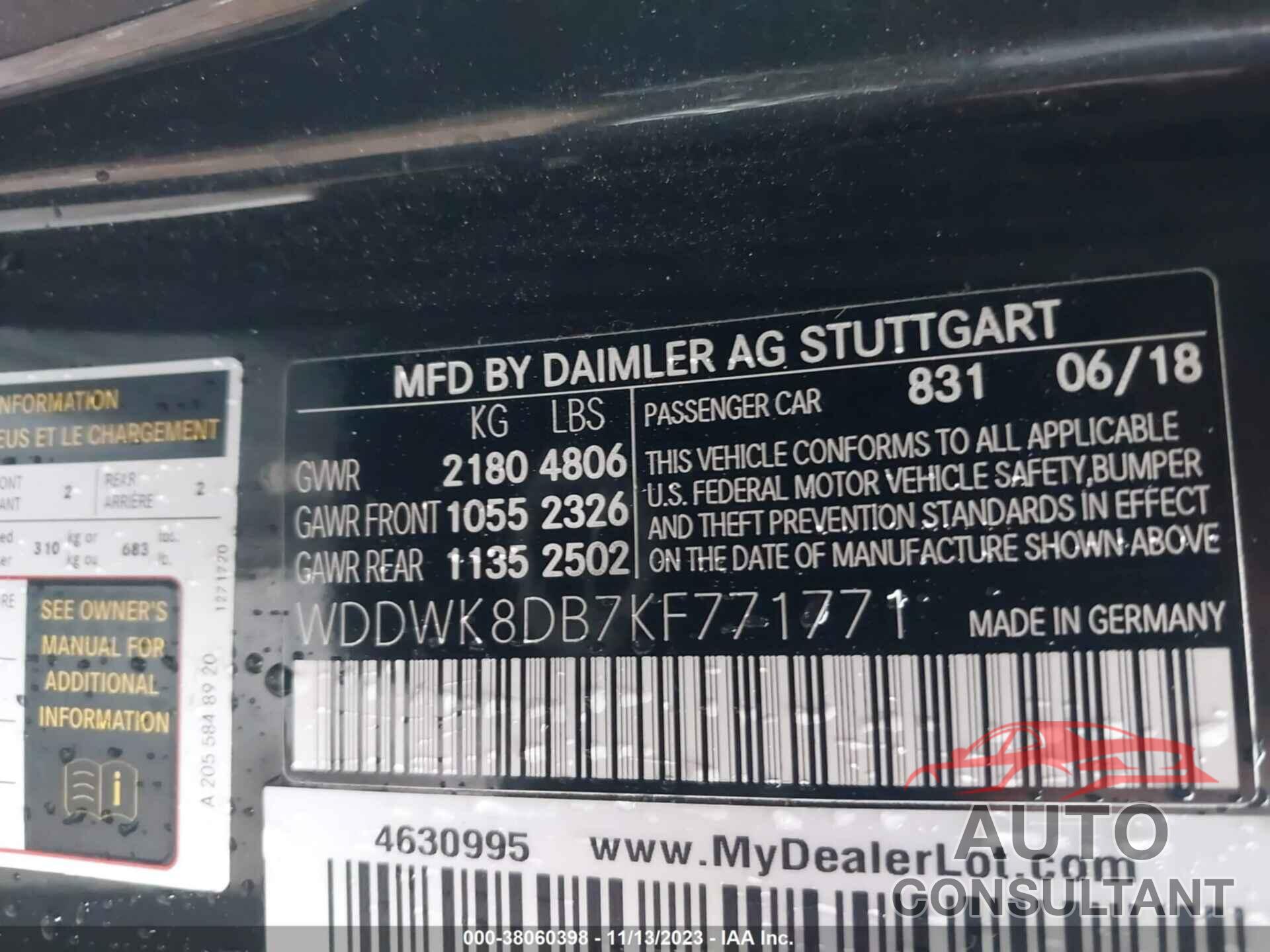 MERCEDES-BENZ C 2019 - WDDWK8DB7KF771771