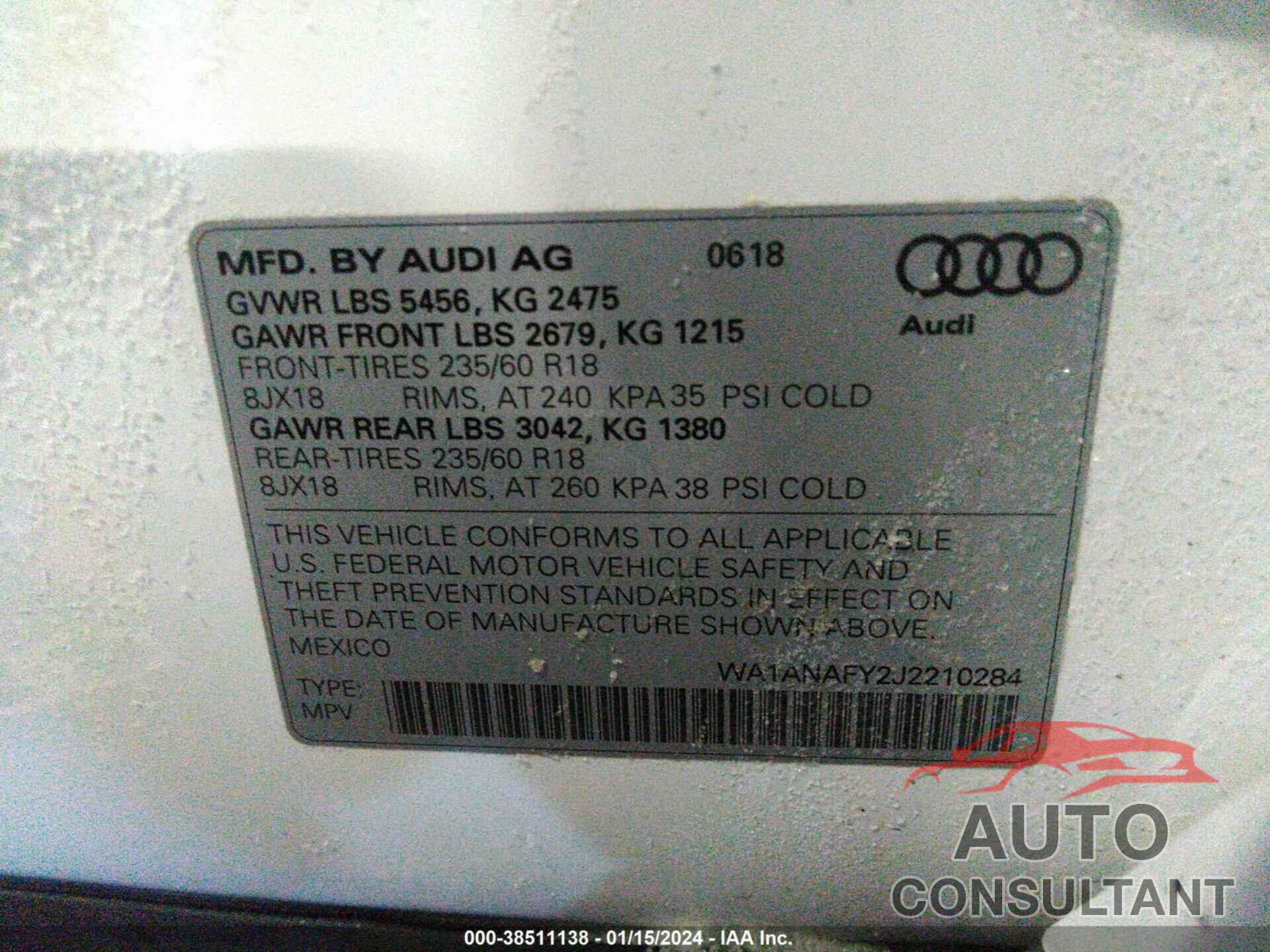 AUDI Q5 2018 - WA1ANAFY2J2210284