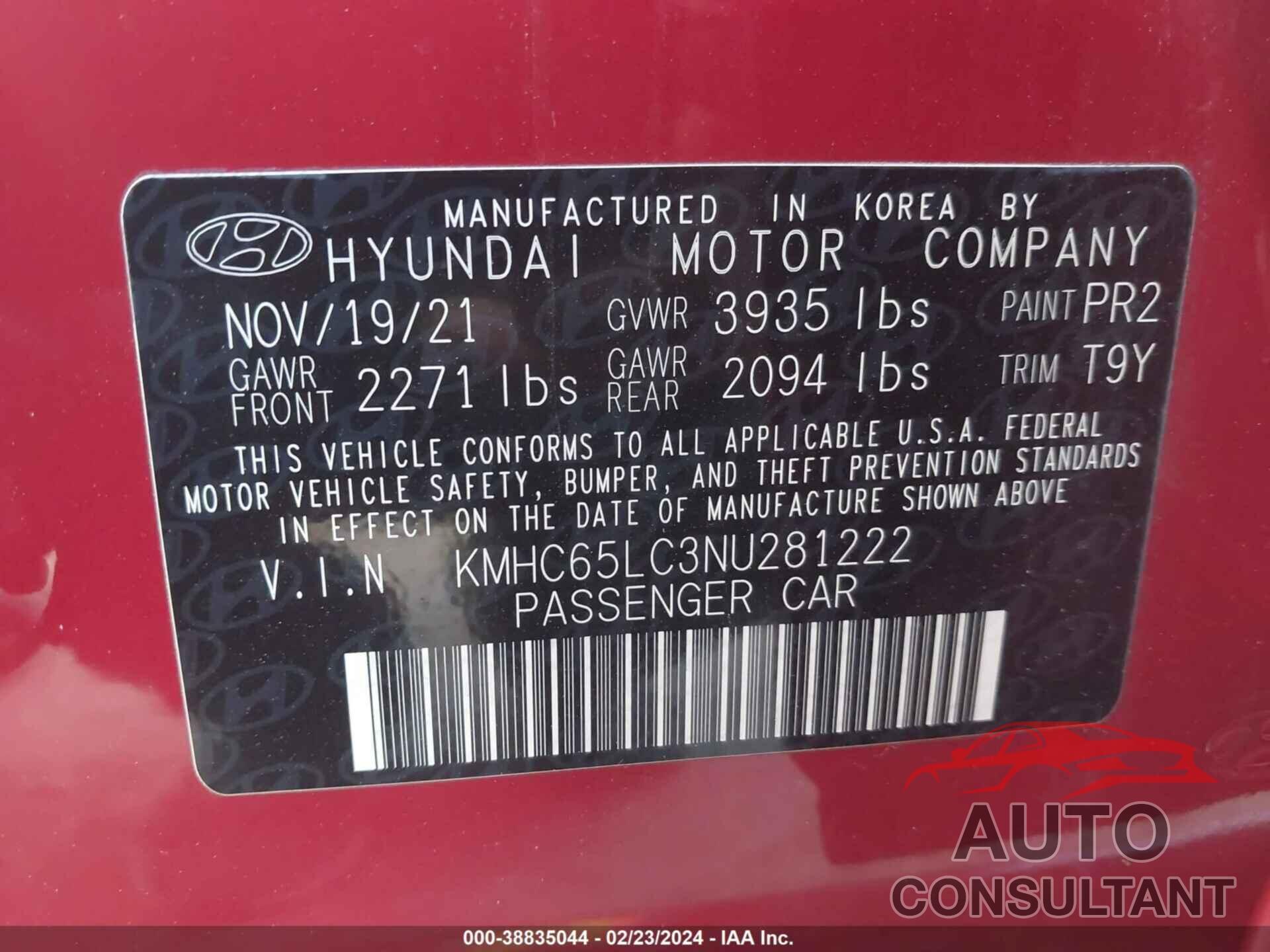 HYUNDAI IONIQ HYBRID 2022 - KMHC65LC3NU281222