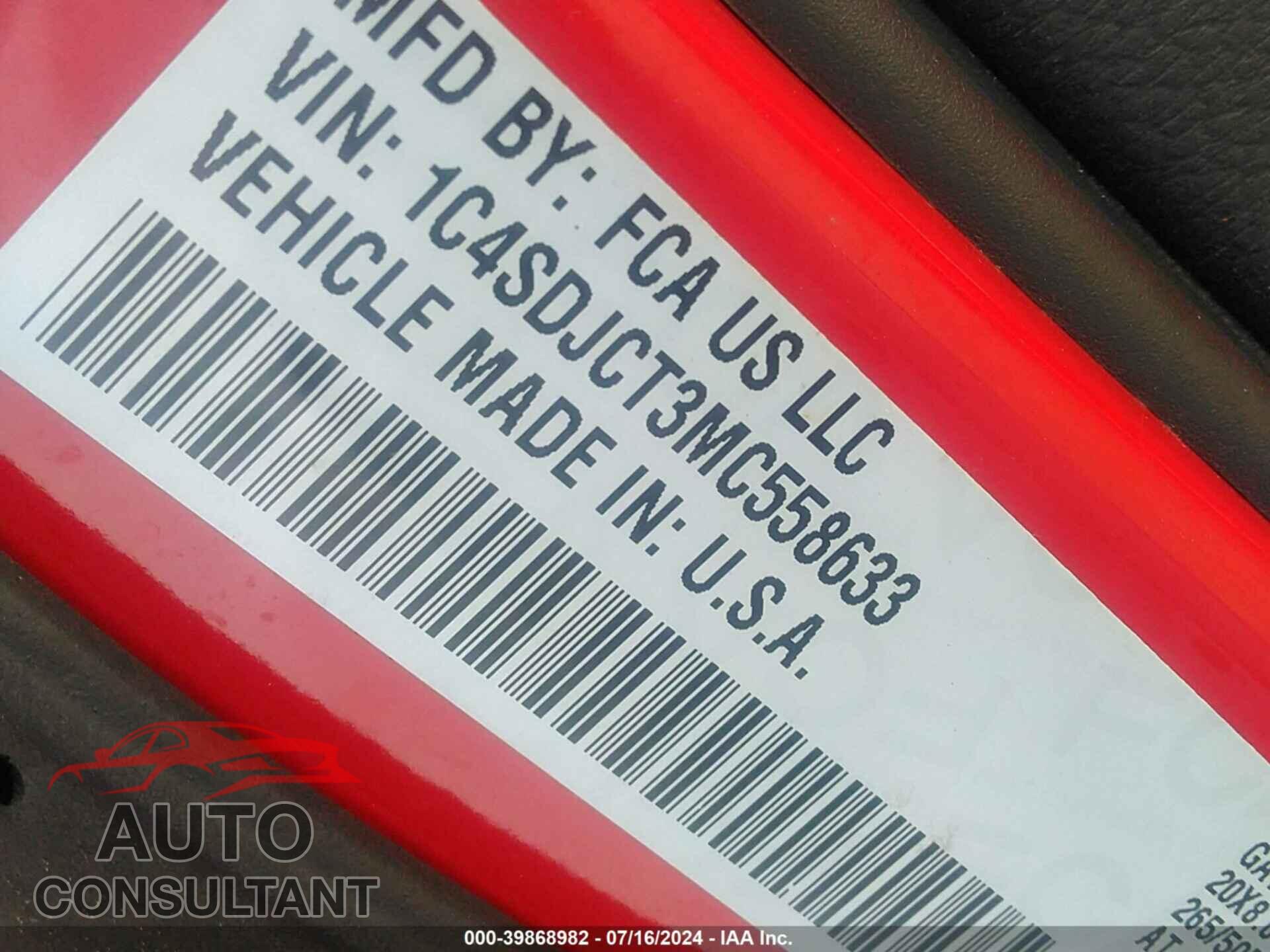 DODGE DURANGO 2021 - 1C4SDJCT3MC558633