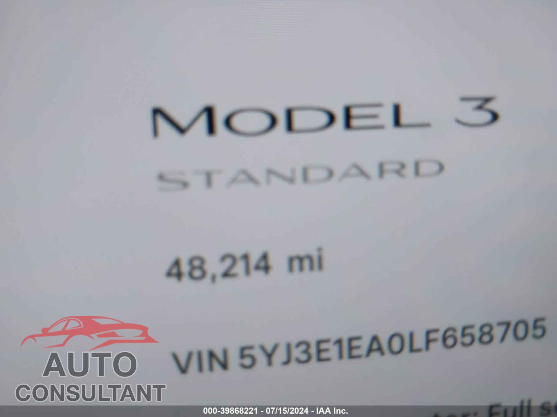 TESLA MODEL 3 2020 - 5YJ3E1EA0LF658705