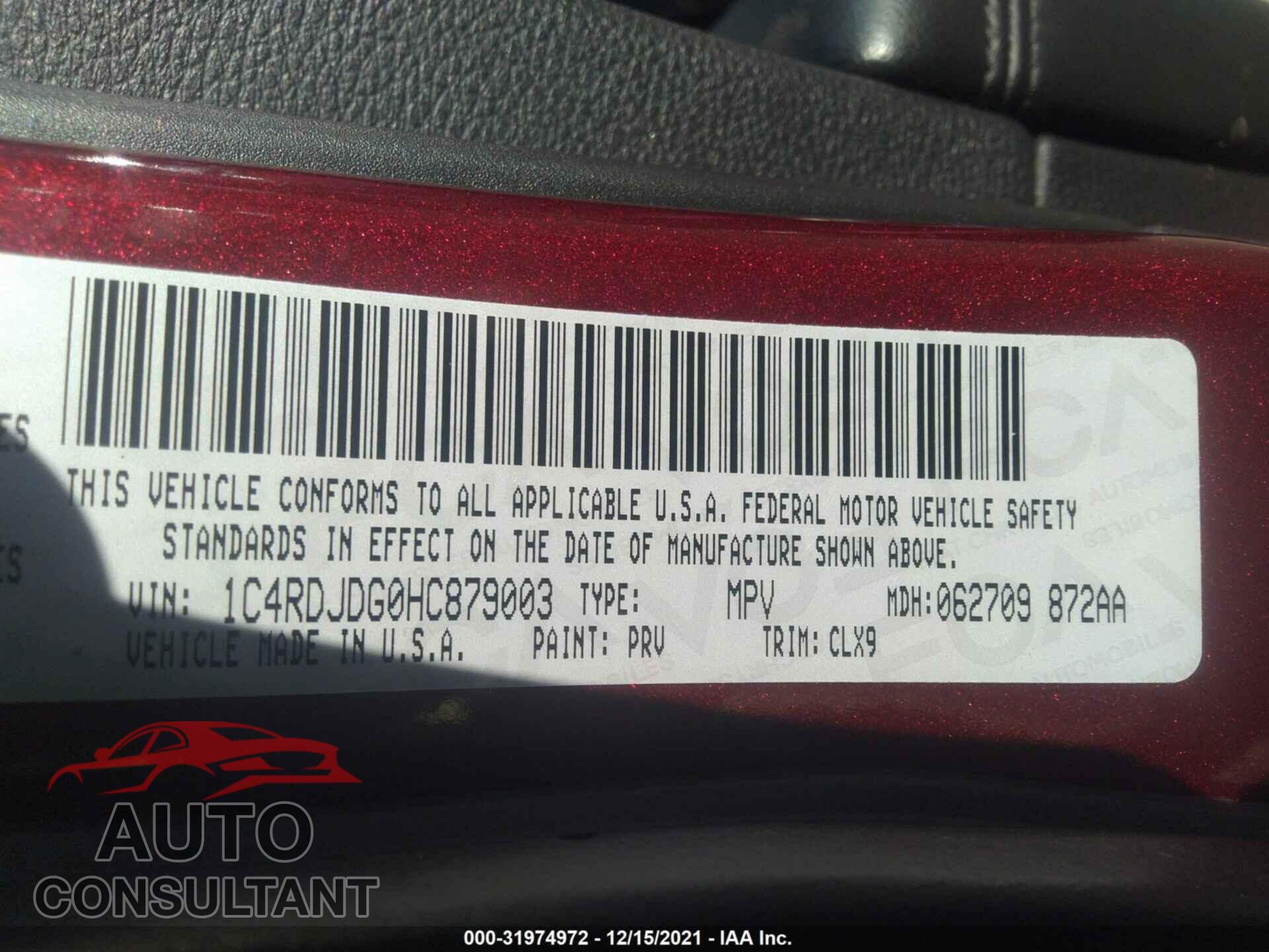 DODGE DURANGO 2017 - 1C4RDJDG0HC879003