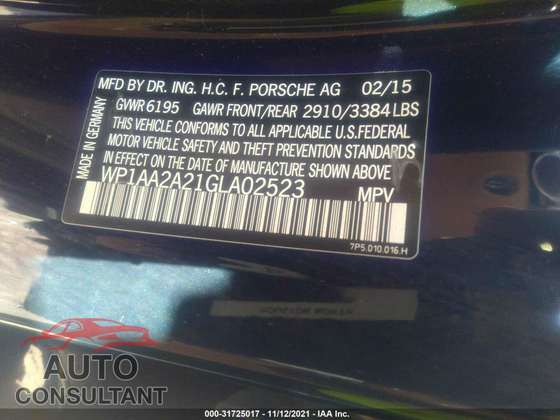 PORSCHE CAYENNE 2016 - WP1AA2A21GLA02523