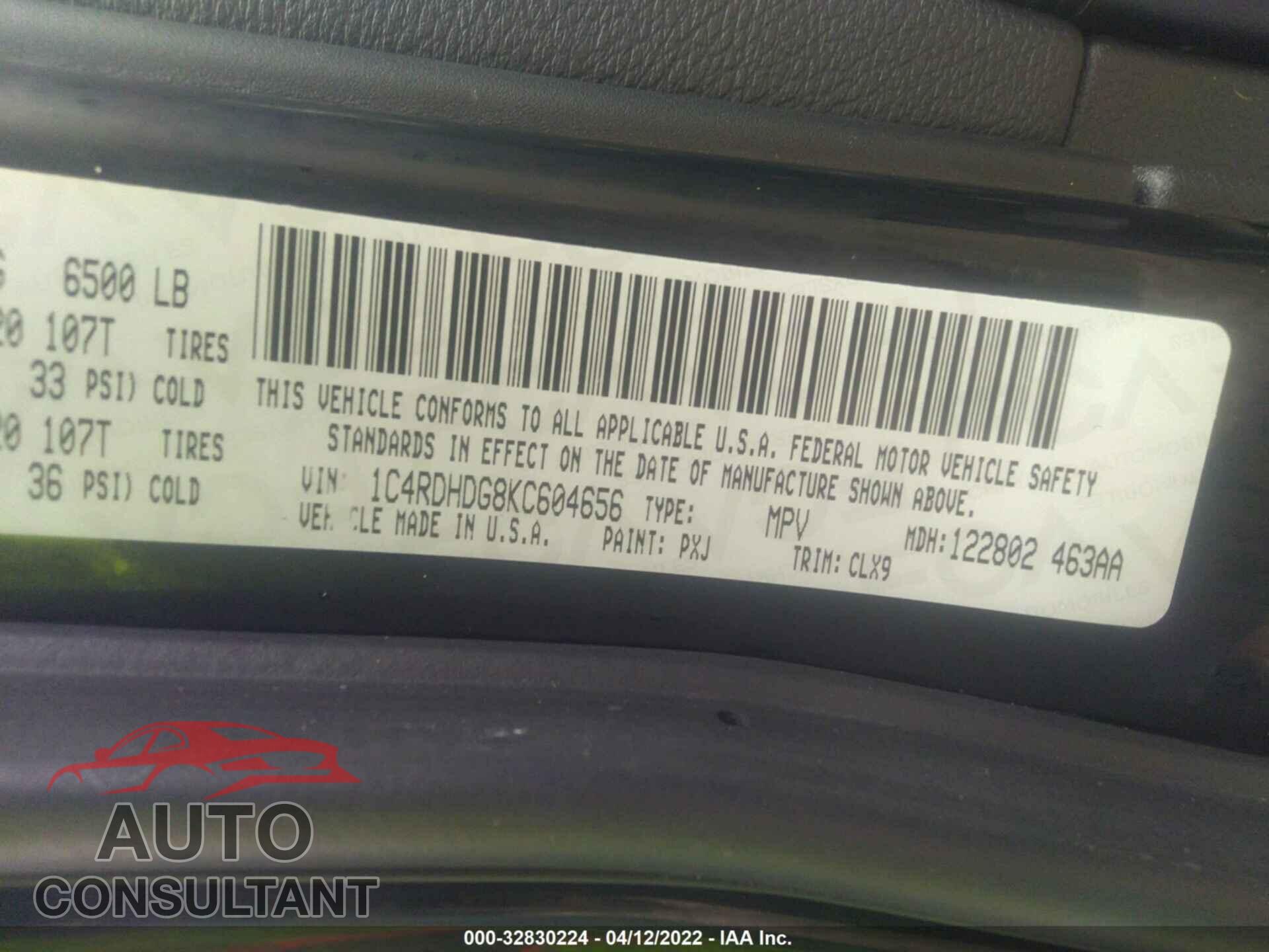 DODGE DURANGO 2019 - 1C4RDHDG8KC604656