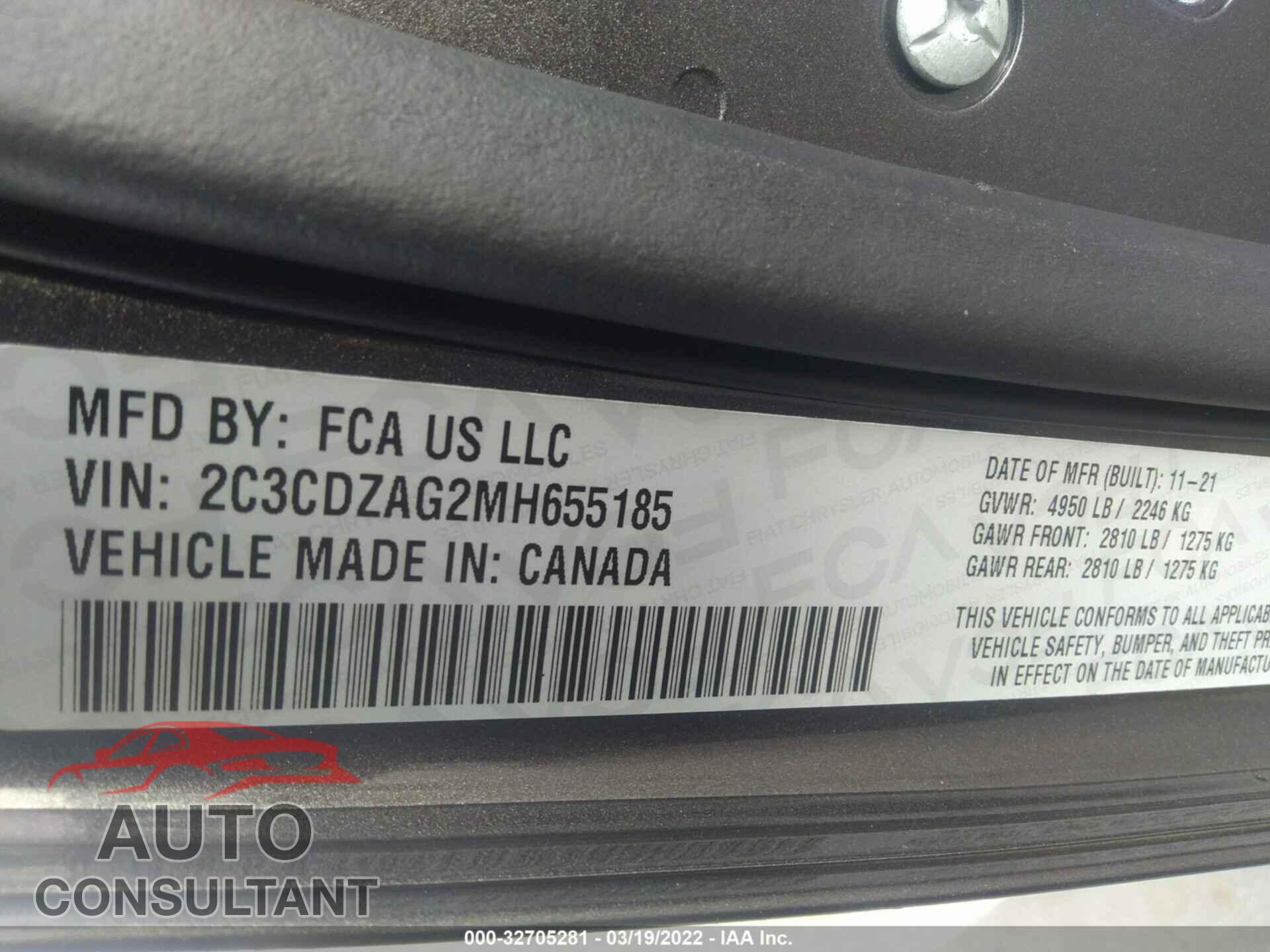 DODGE CHALLENGER 2021 - 2C3CDZAG2MH655185
