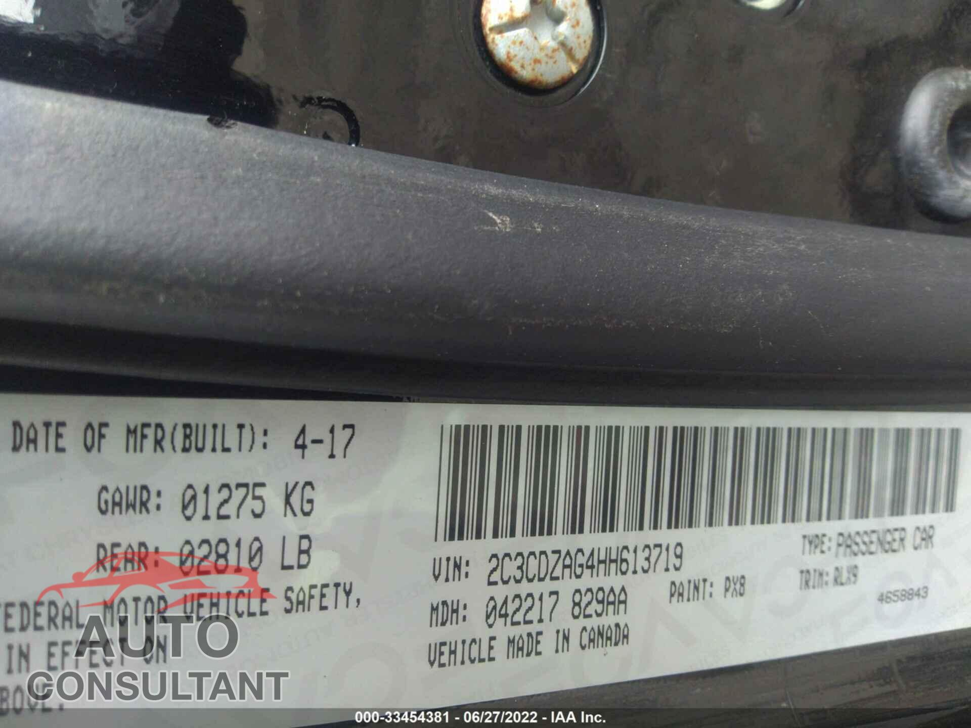 DODGE CHALLENGER 2017 - 2C3CDZAG4HH613719