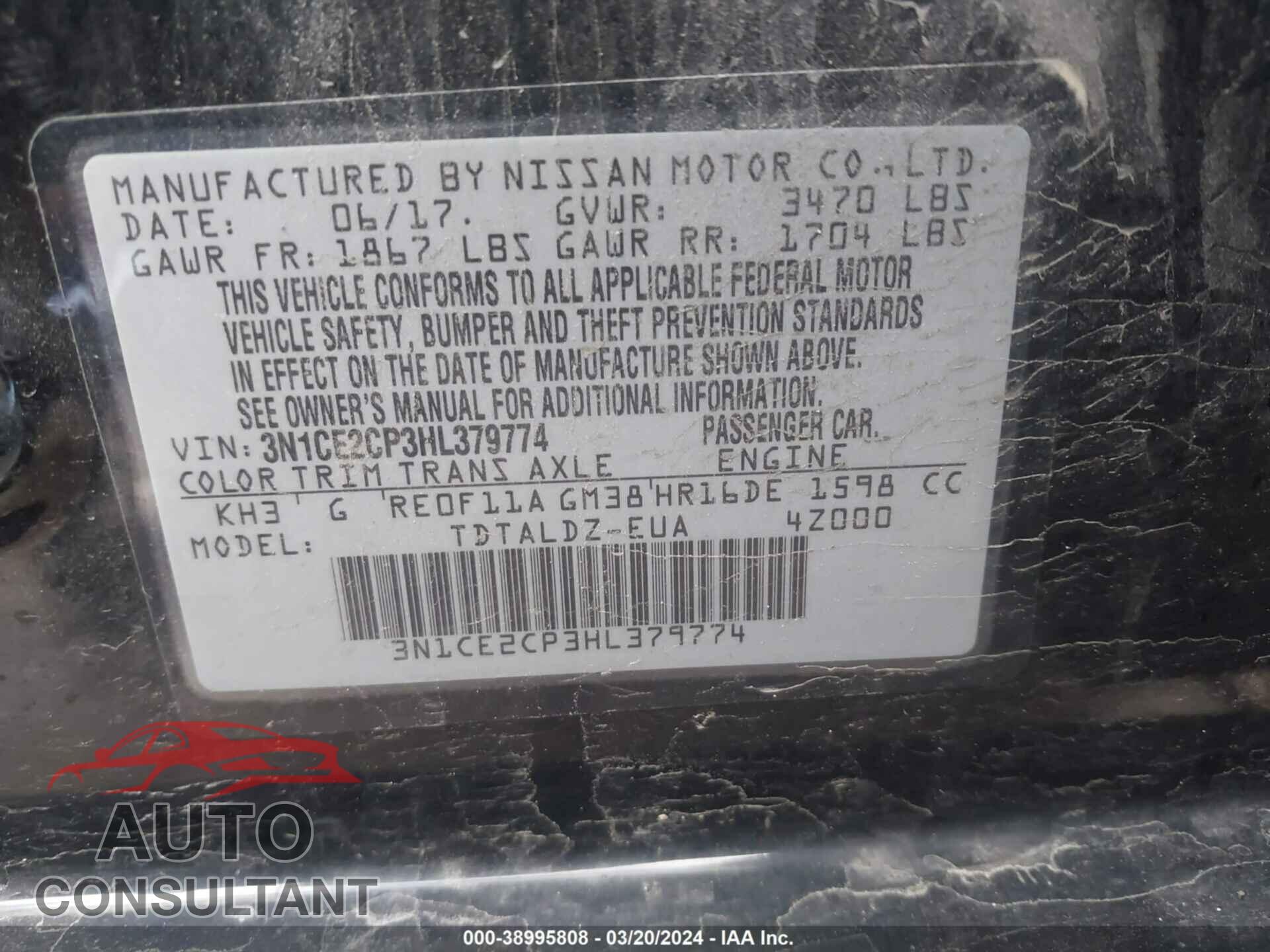 NISSAN VERSA NOTE 2017 - 3N1CE2CP3HL379774