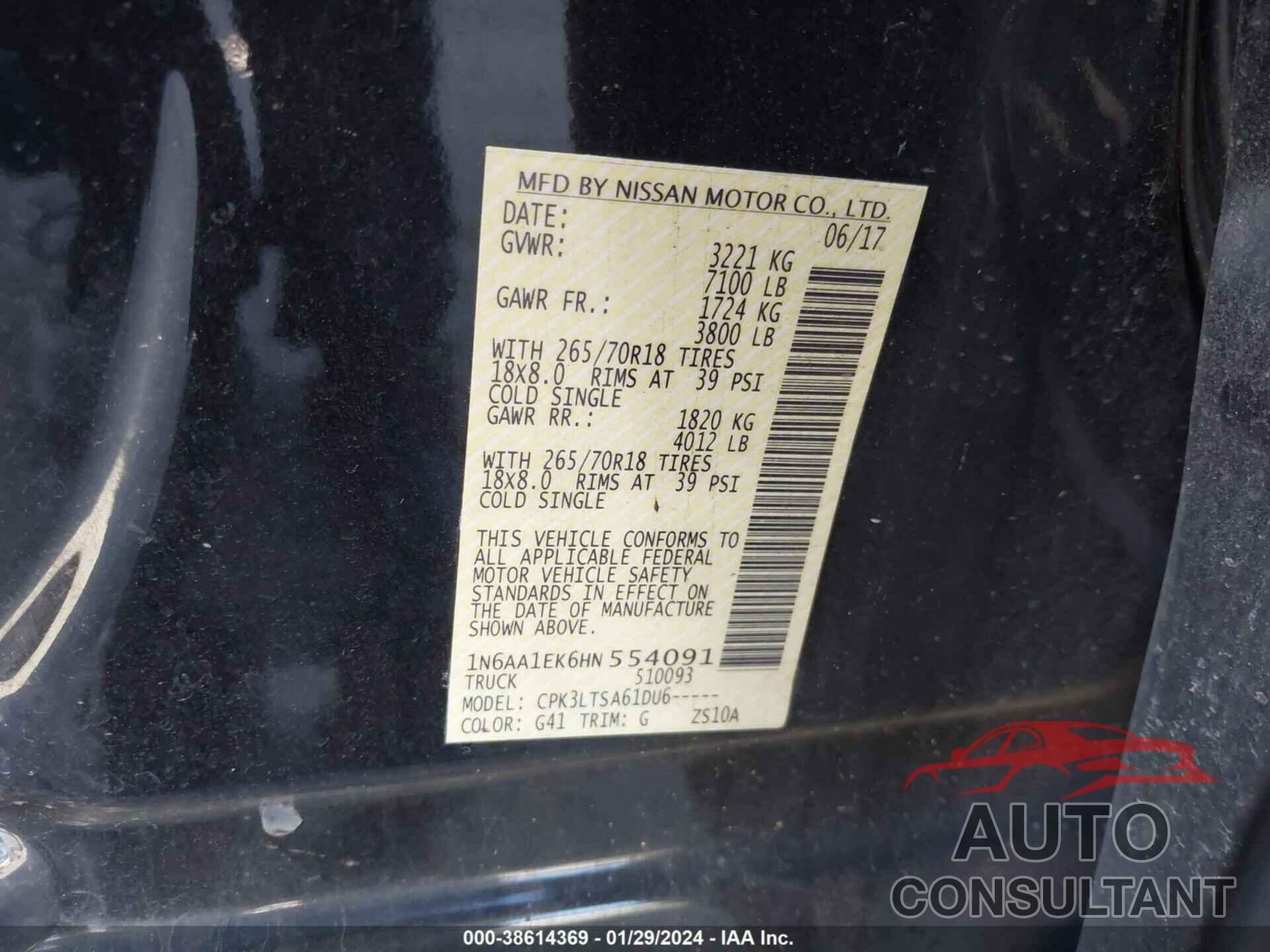 NISSAN TITAN 2017 - 1N6AA1EK6HN554091