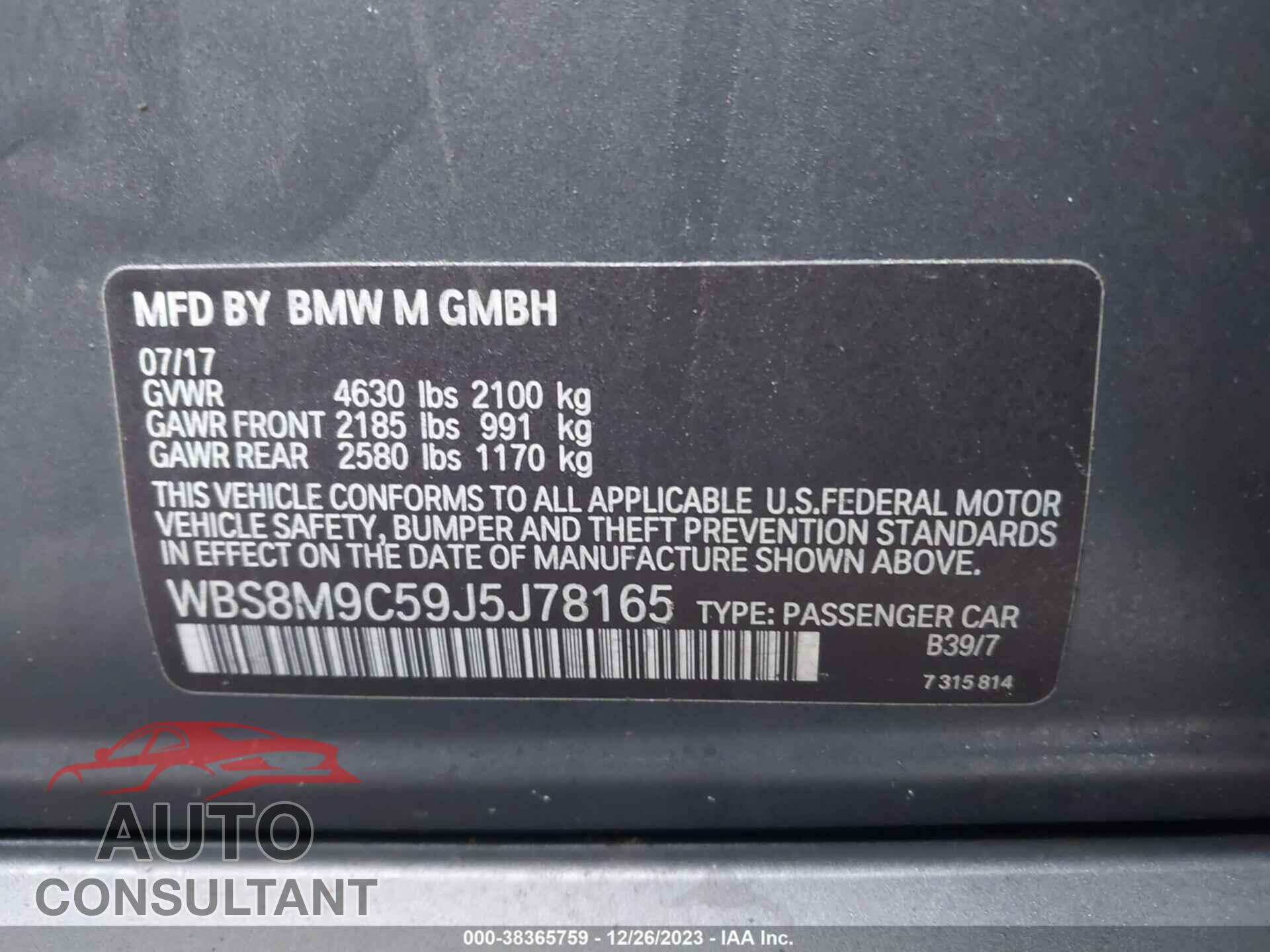 BMW M3 2018 - WBS8M9C59J5J78165