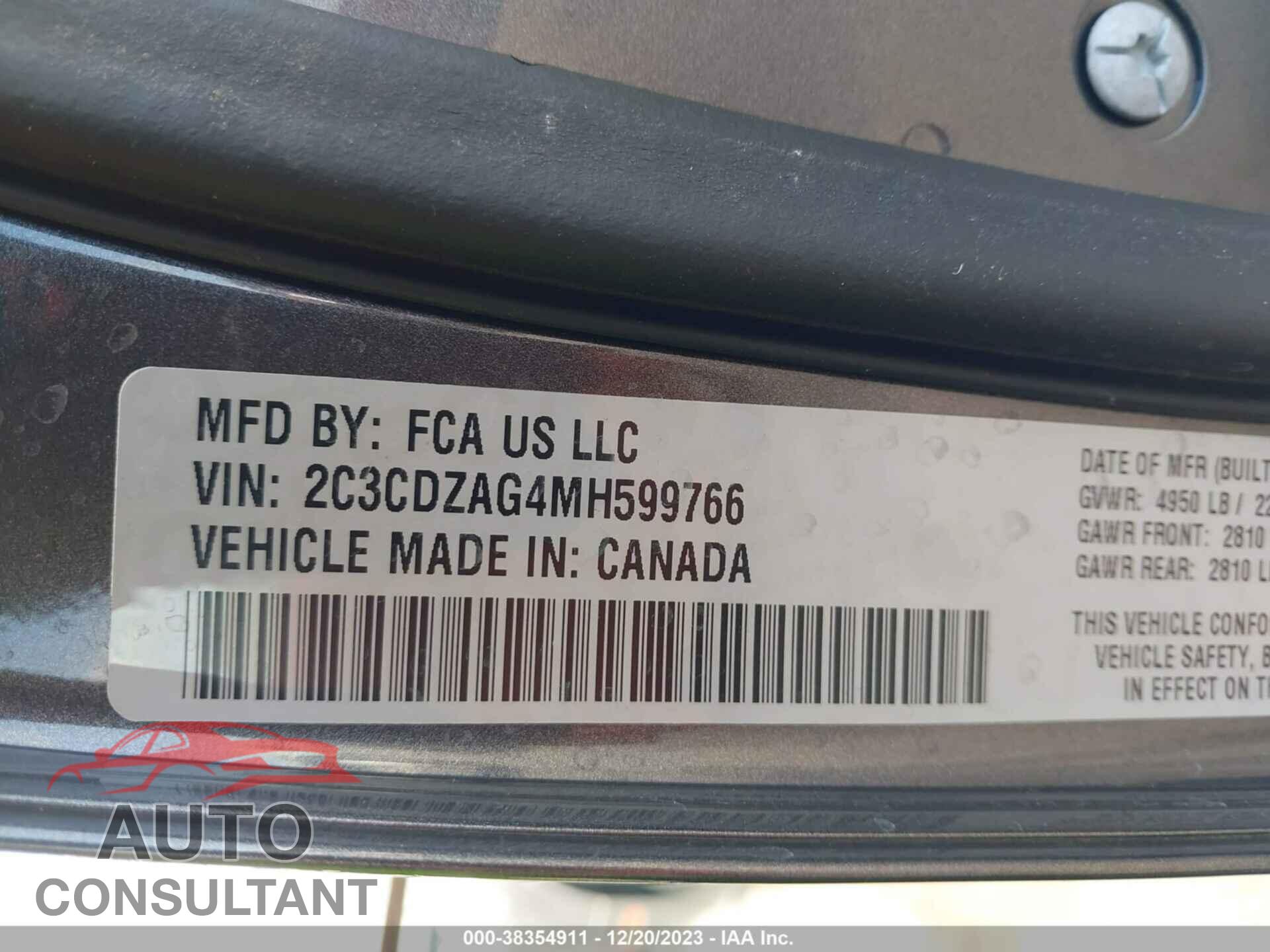 DODGE CHALLENGER 2021 - 2C3CDZAG4MH599766