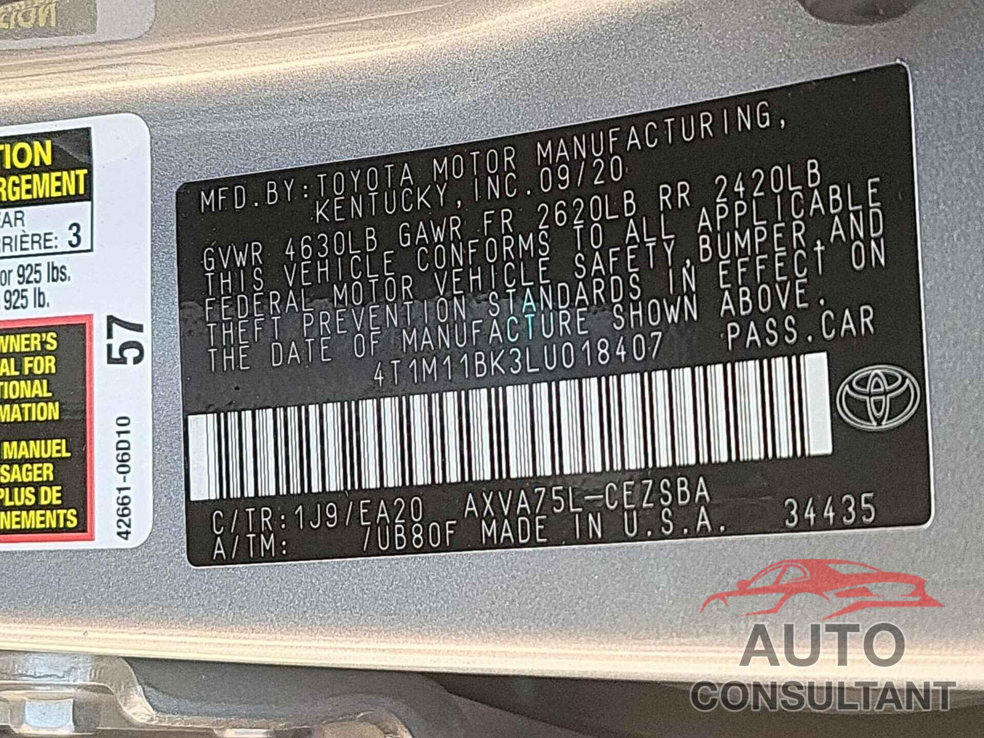 TOYOTA CAMRY 2020 - 4T1M11BK3LU018407