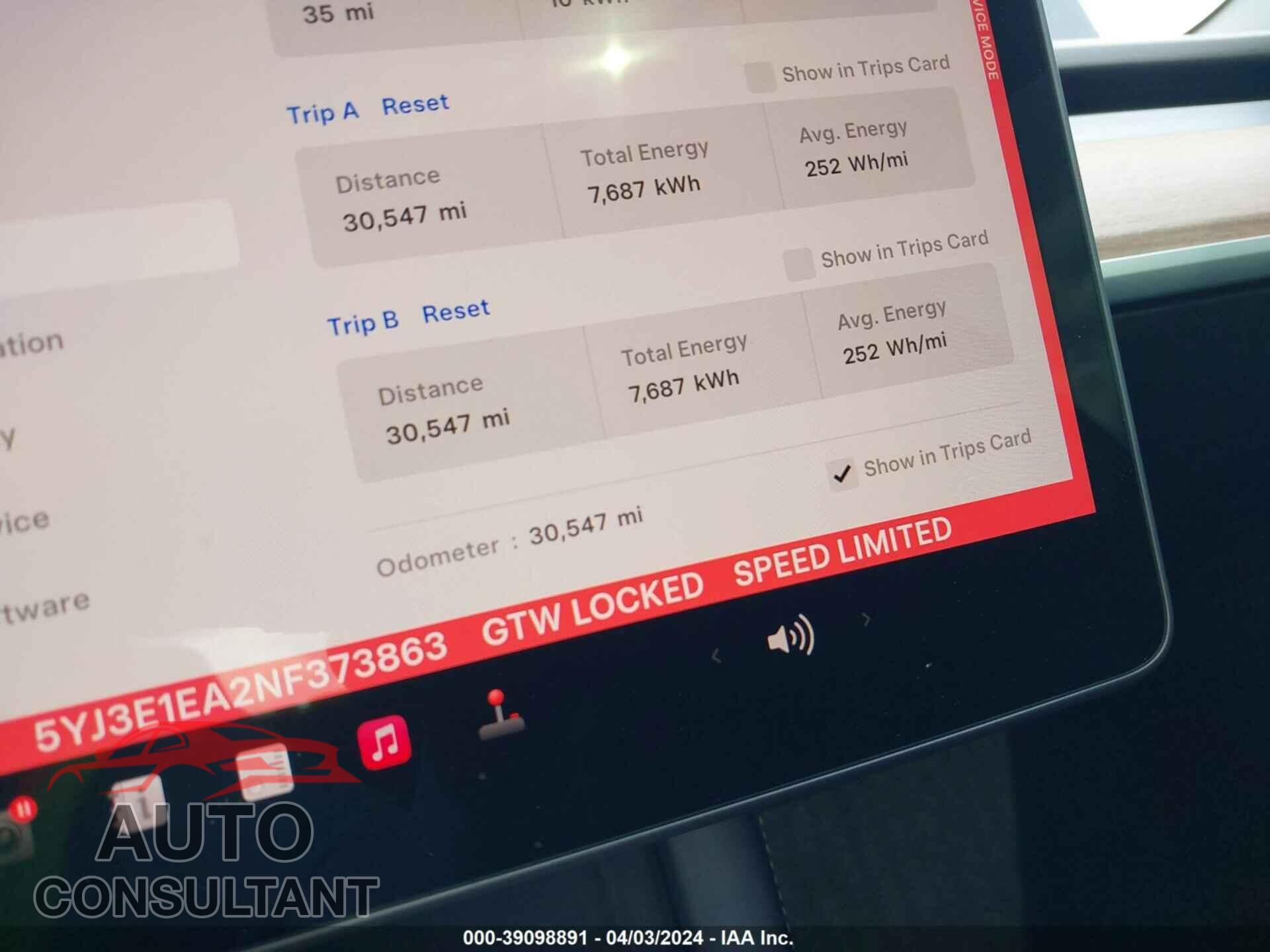 TESLA MODEL 3 2022 - 5YJ3E1EA2NF373863