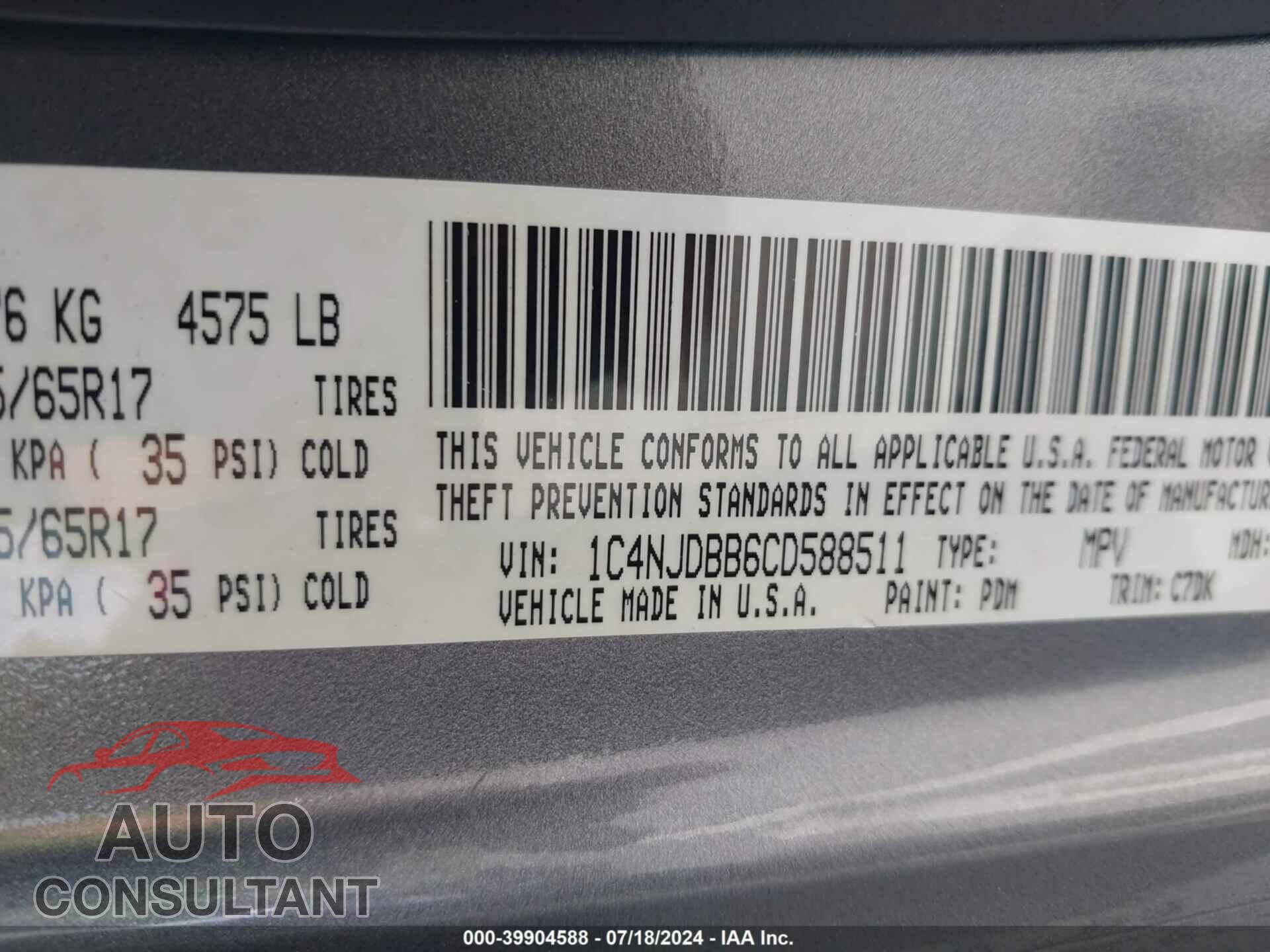 JEEP COMPASS 2012 - 1C4NJDBB6CD588511