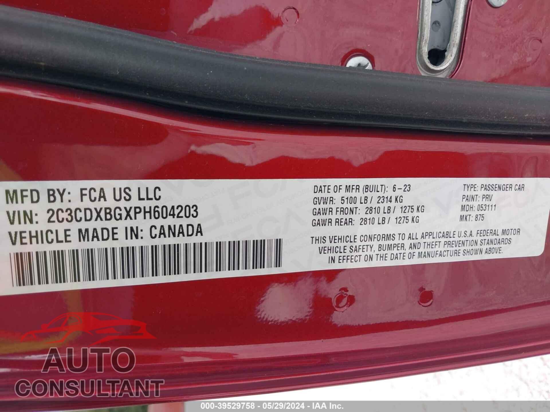DODGE CHARGER 2023 - 2C3CDXBGXPH604203
