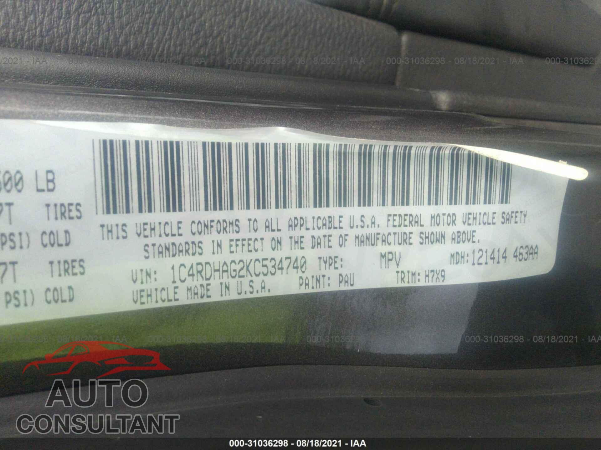 DODGE DURANGO 2019 - 1C4RDHAG2KC534740