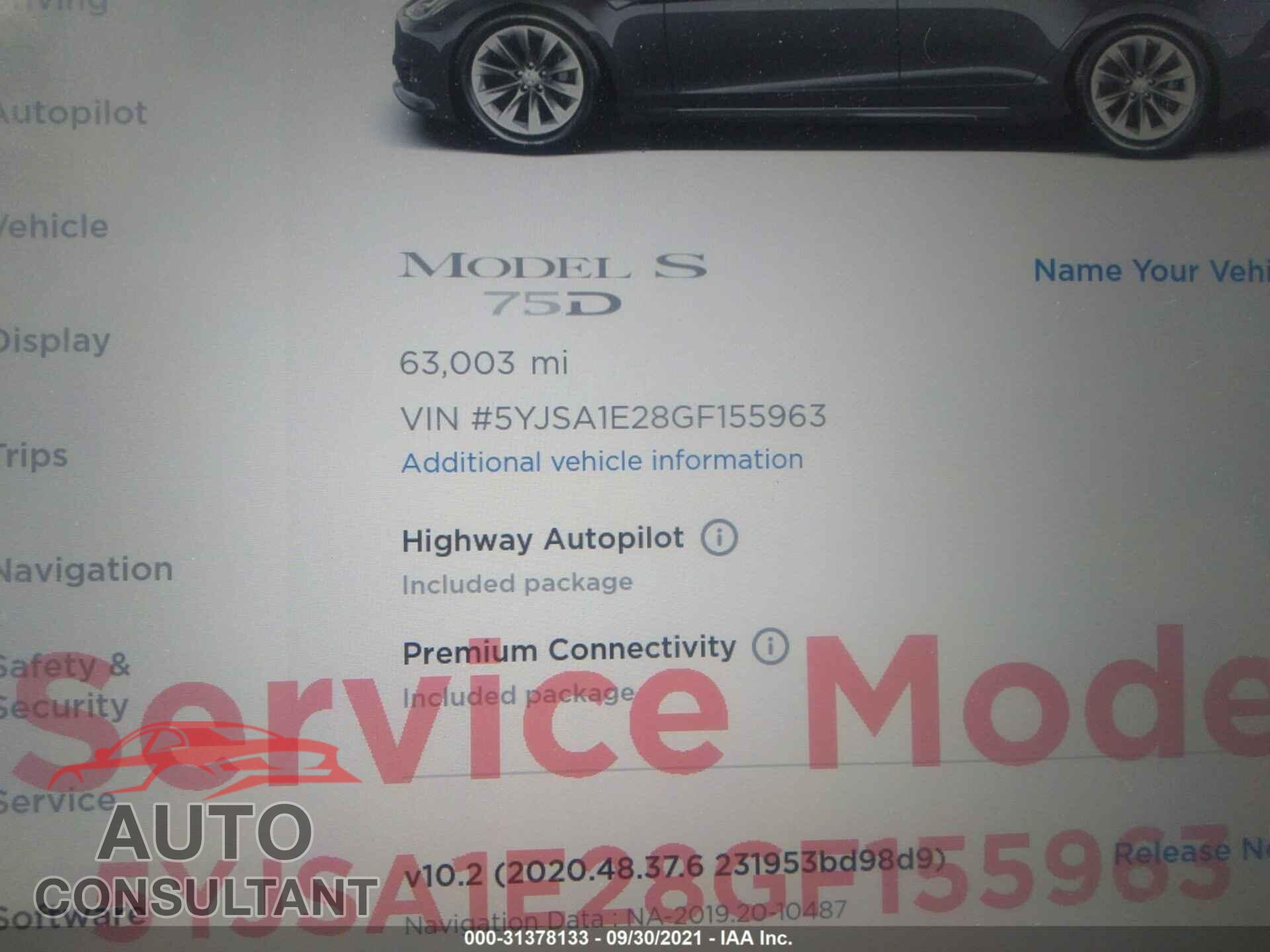 TESLA MODEL S 2016 - 5YJSA1E28GF155963