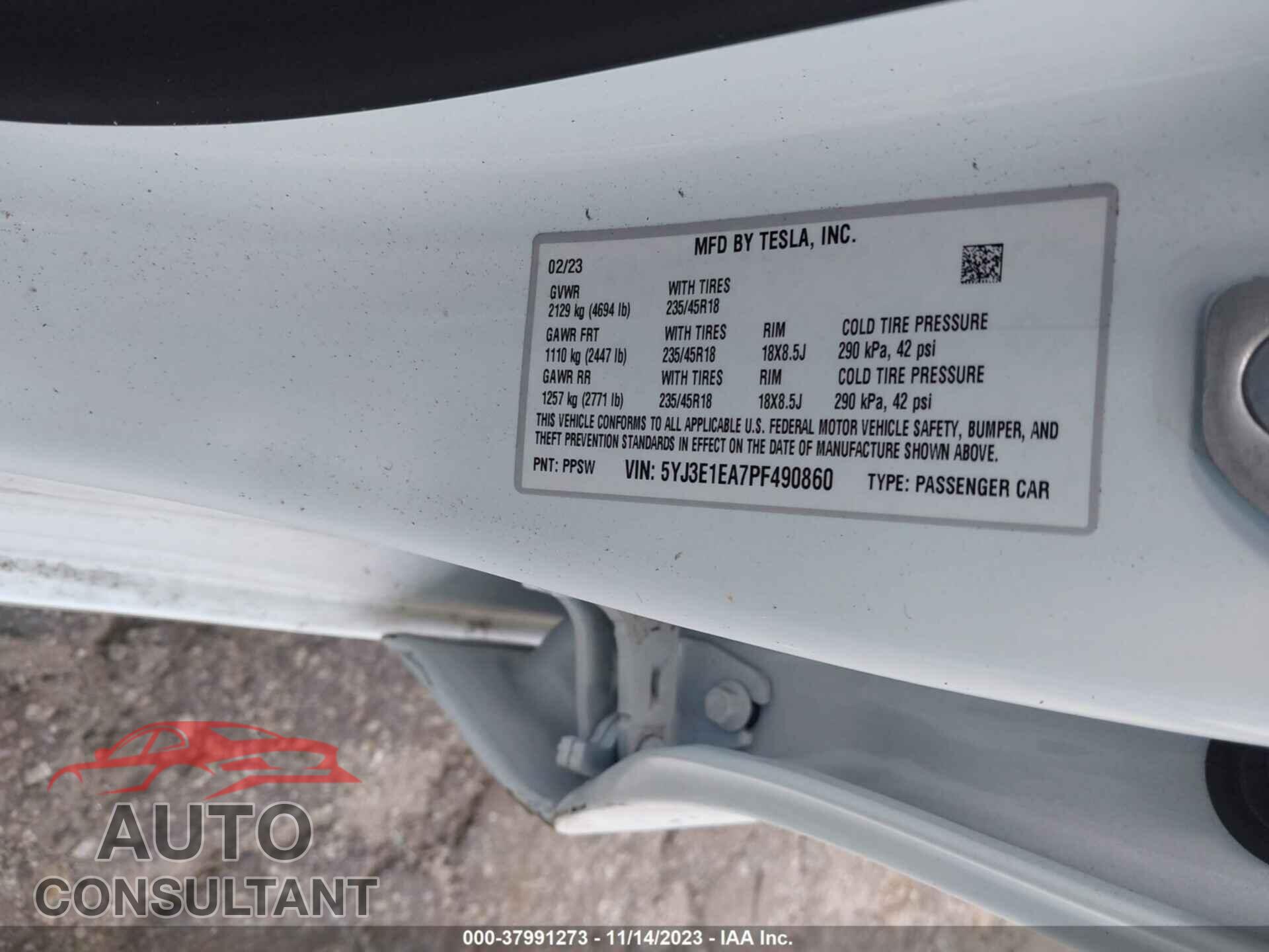TESLA MODEL 3 2023 - 5YJ3E1EA7PF490860