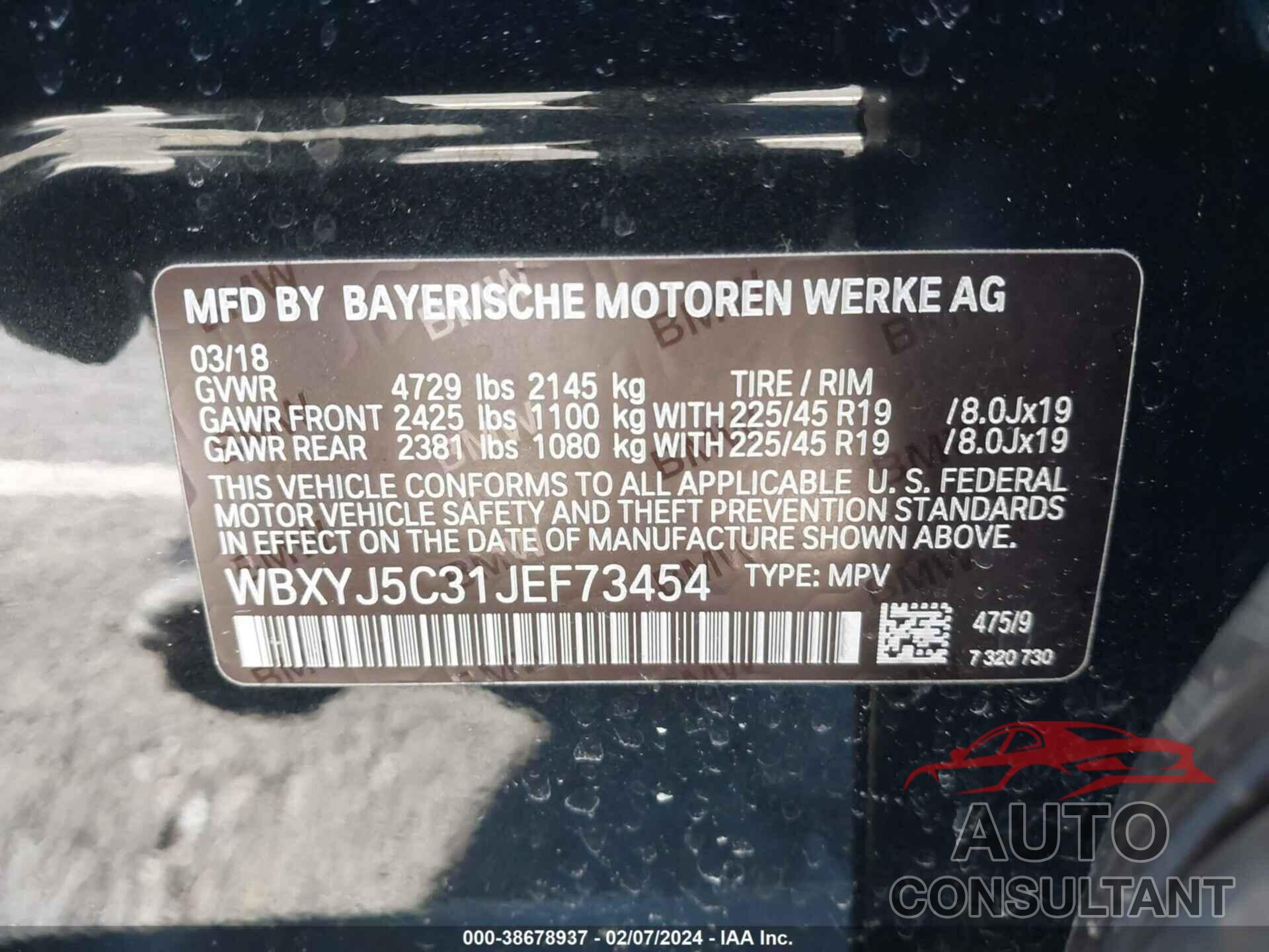BMW X2 2018 - WBXYJ5C31JEF73454