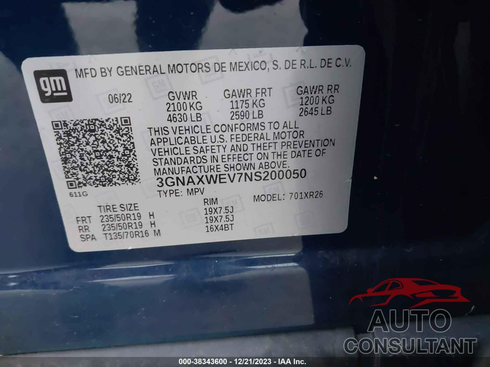 CHEVROLET EQUINOX 2022 - 3GNAXWEV7NS200050