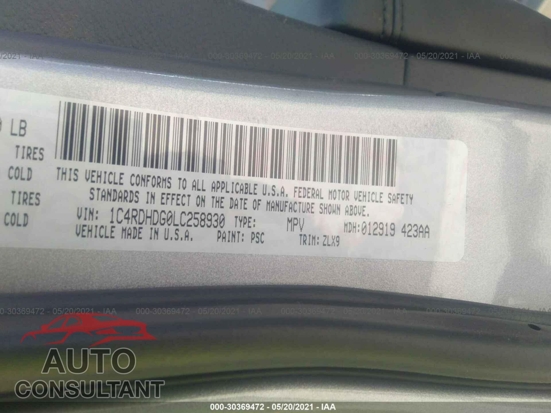DODGE DURANGO 2020 - 1C4RDHDG0LC258930