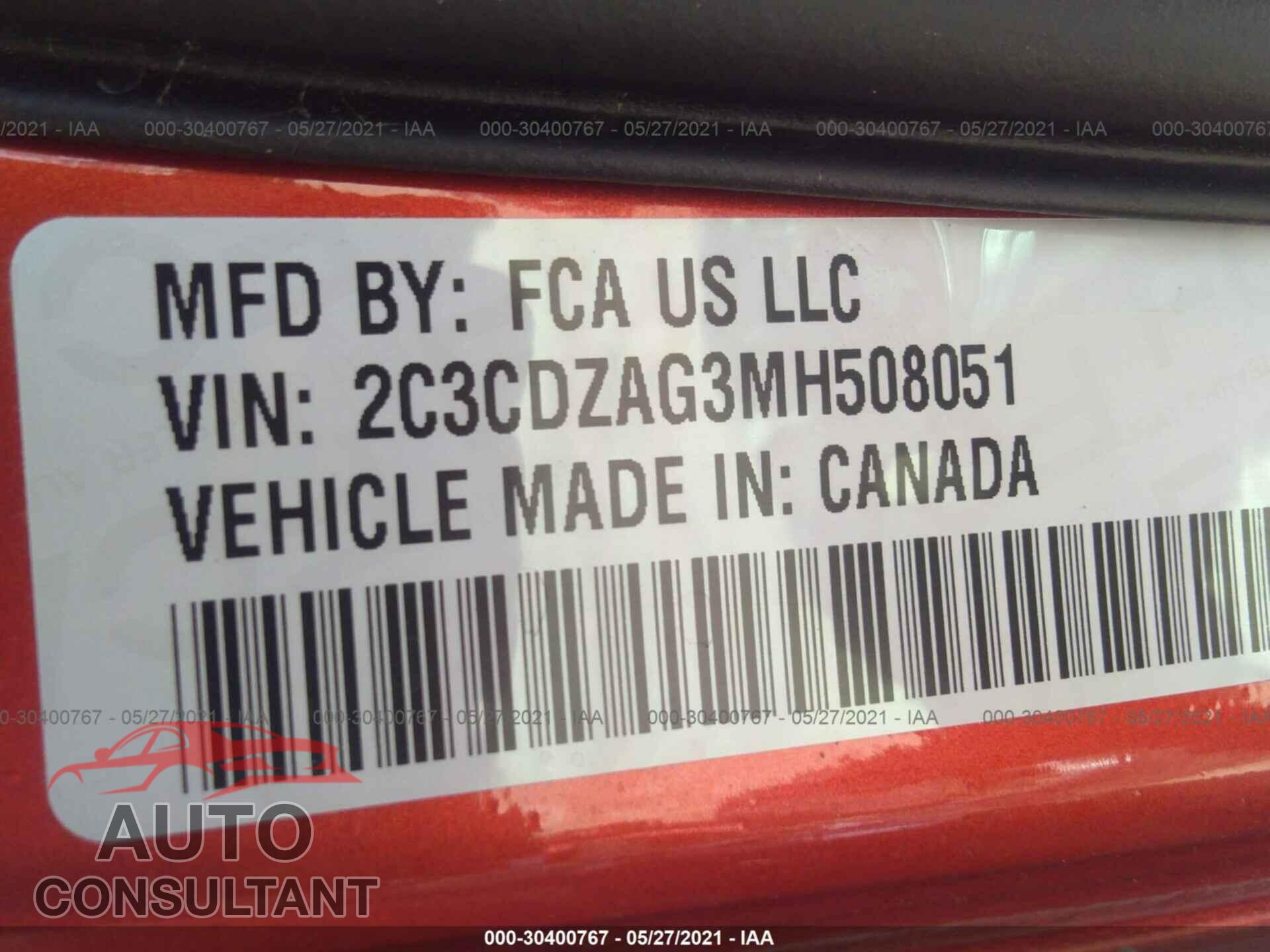 DODGE CHALLENGER 2021 - 2C3CDZAG3MH508051