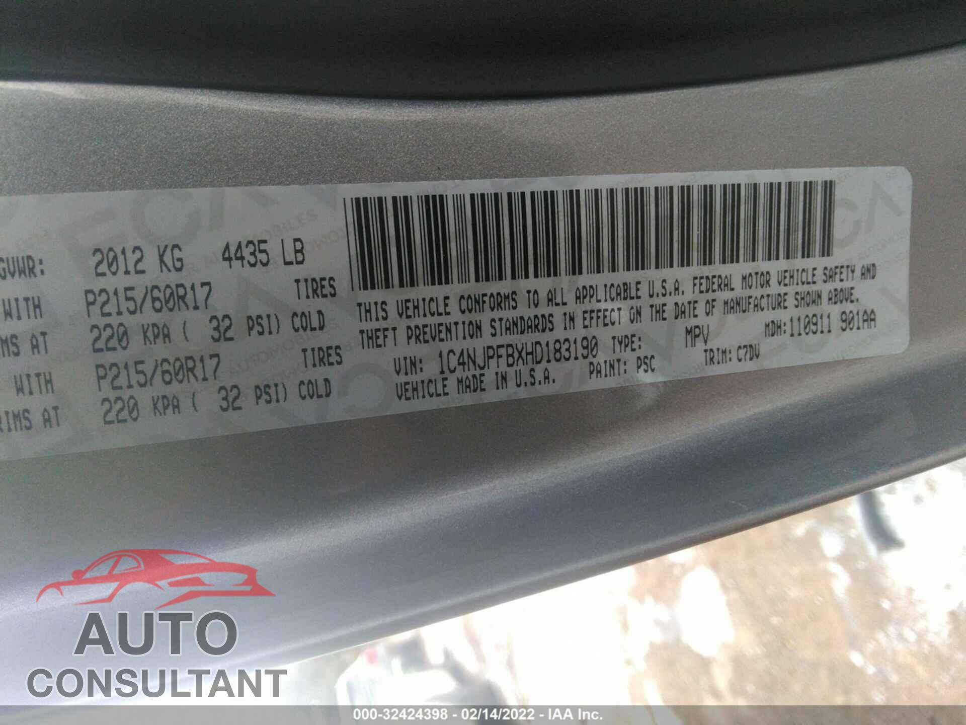 JEEP PATRIOT 2017 - 1C4NJPFBXHD183190