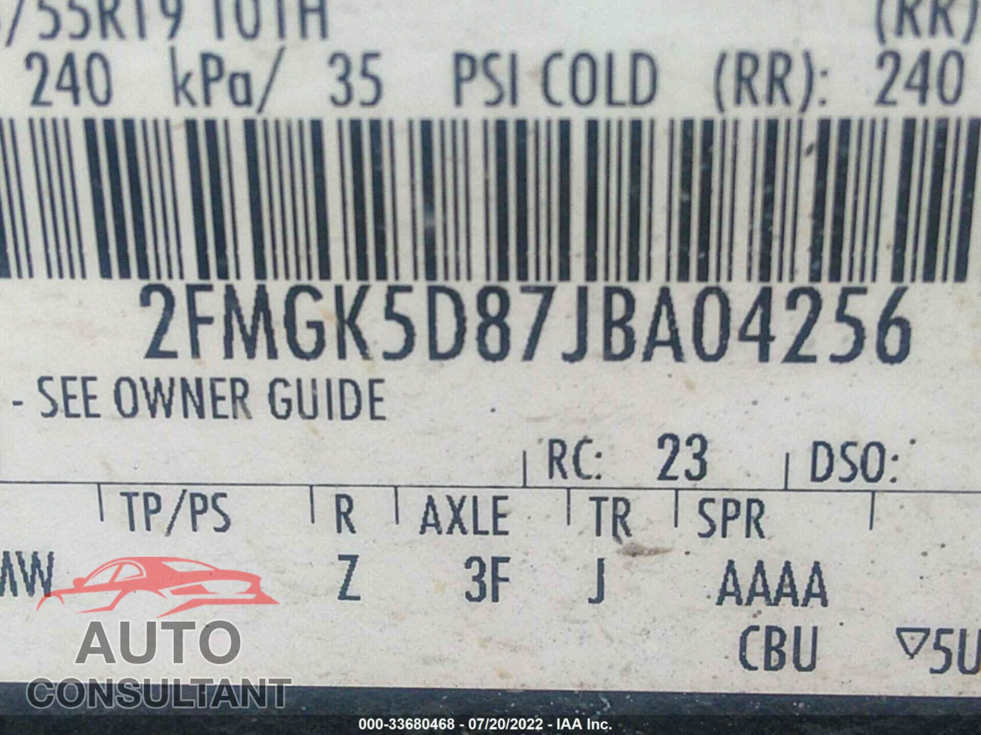 FORD FLEX 2018 - 2FMGK5D87JBA04256