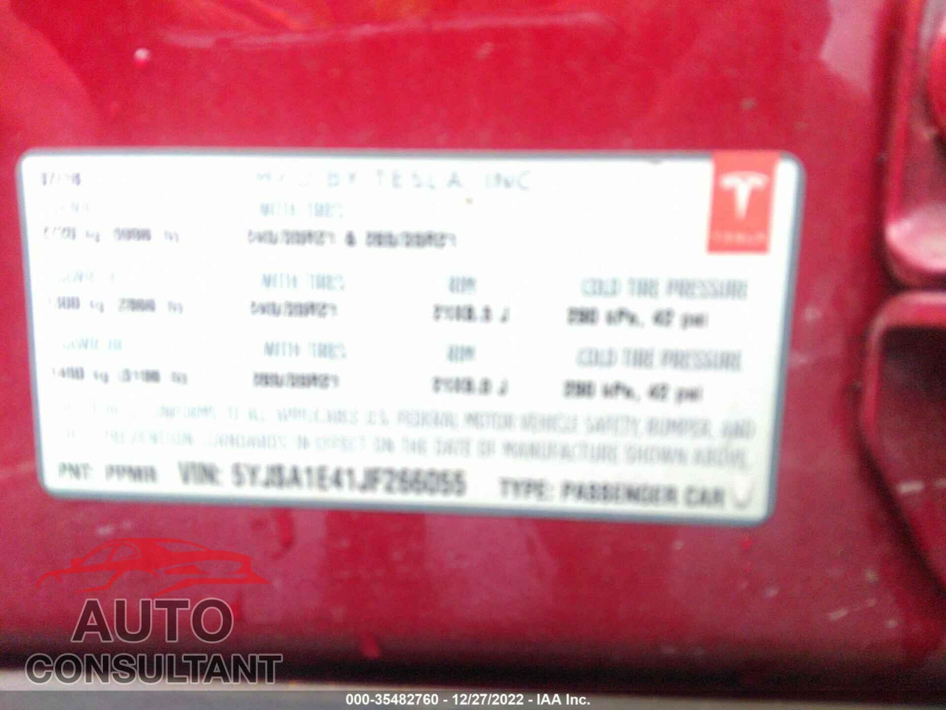 TESLA MODEL S 2018 - 5YJSA1E41JF266055