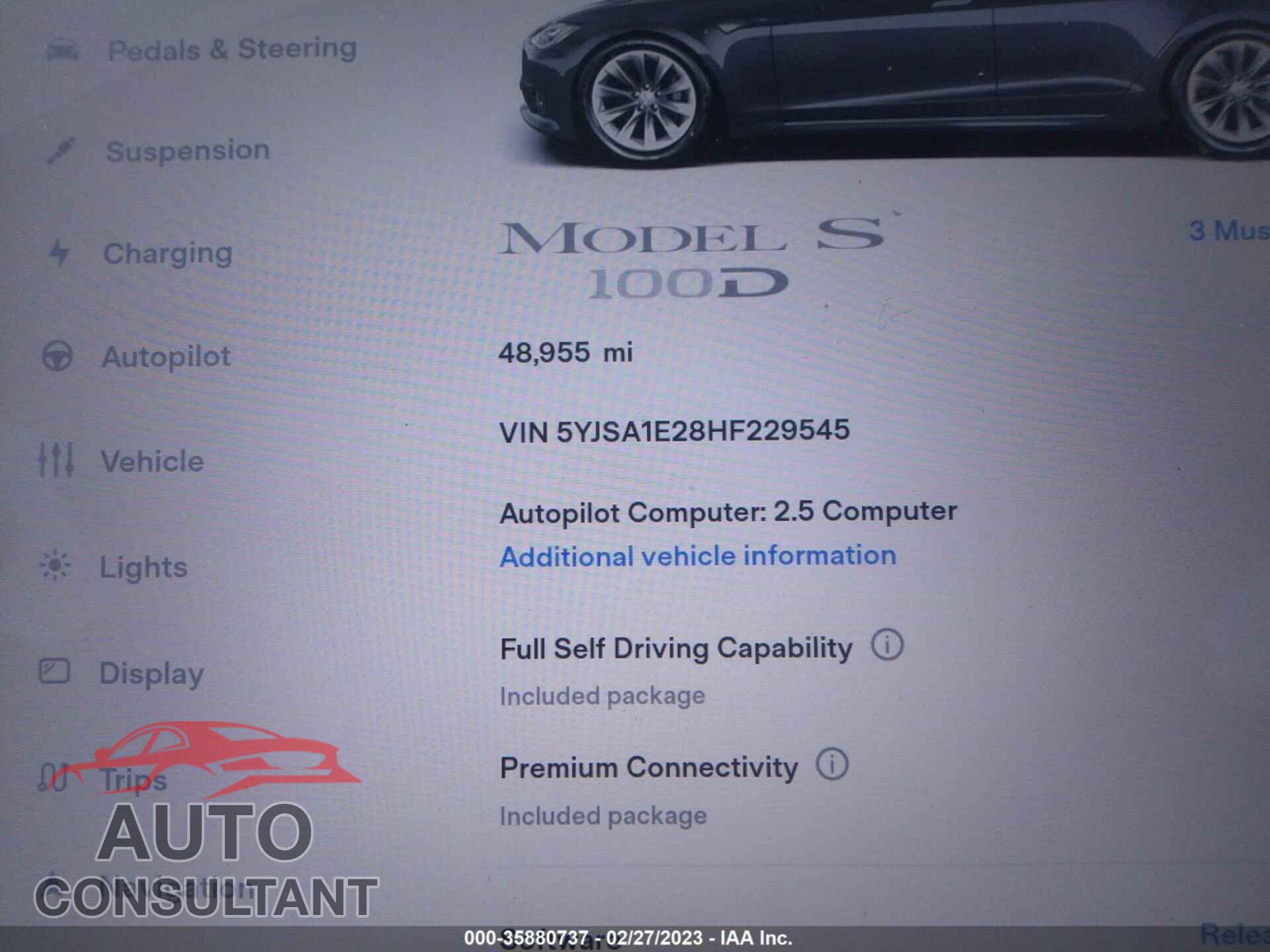 TESLA MODEL S 2017 - 5YJSA1E28HF229545