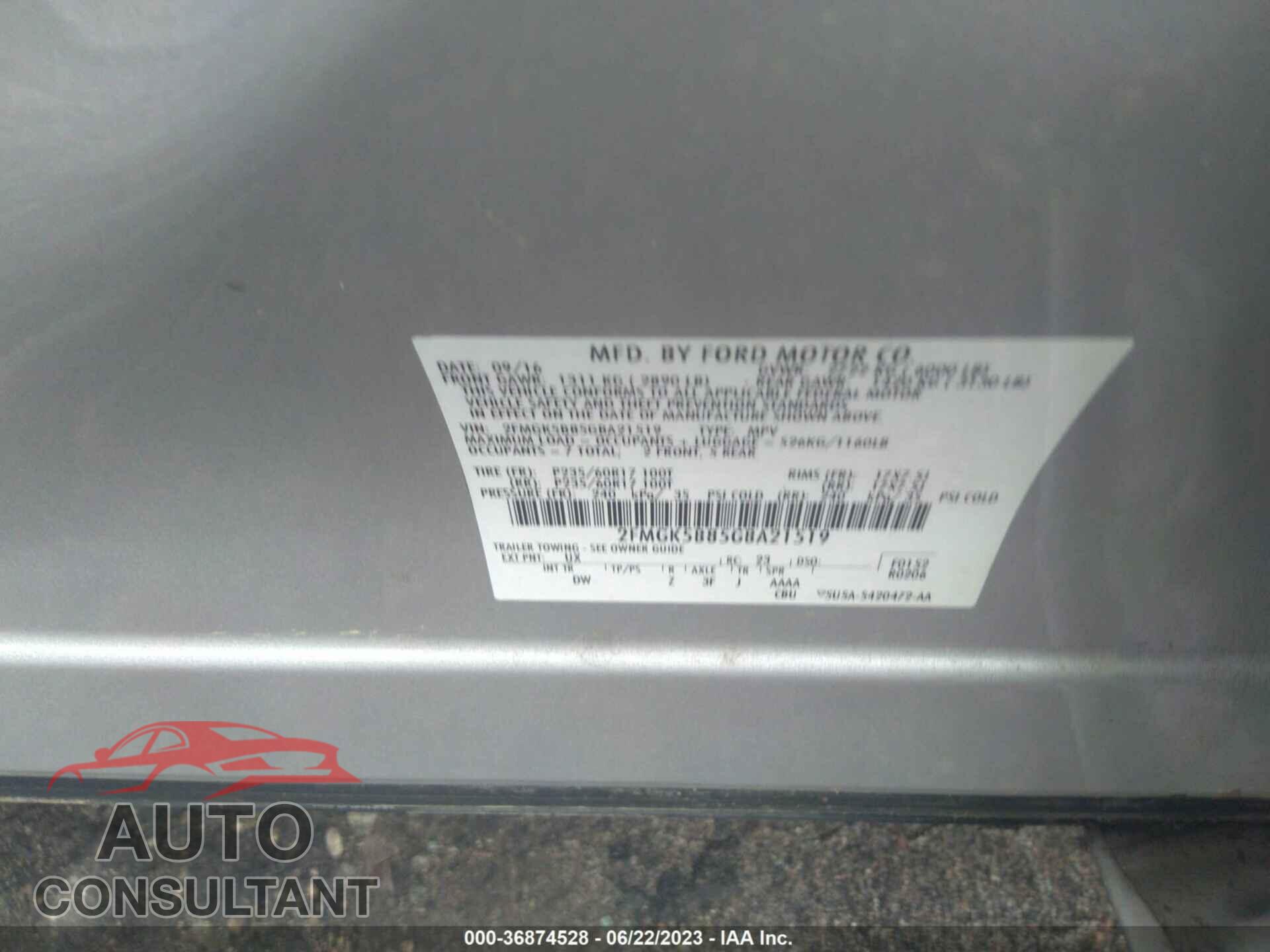 FORD FLEX 2016 - 2FMGK5B85GBA21519