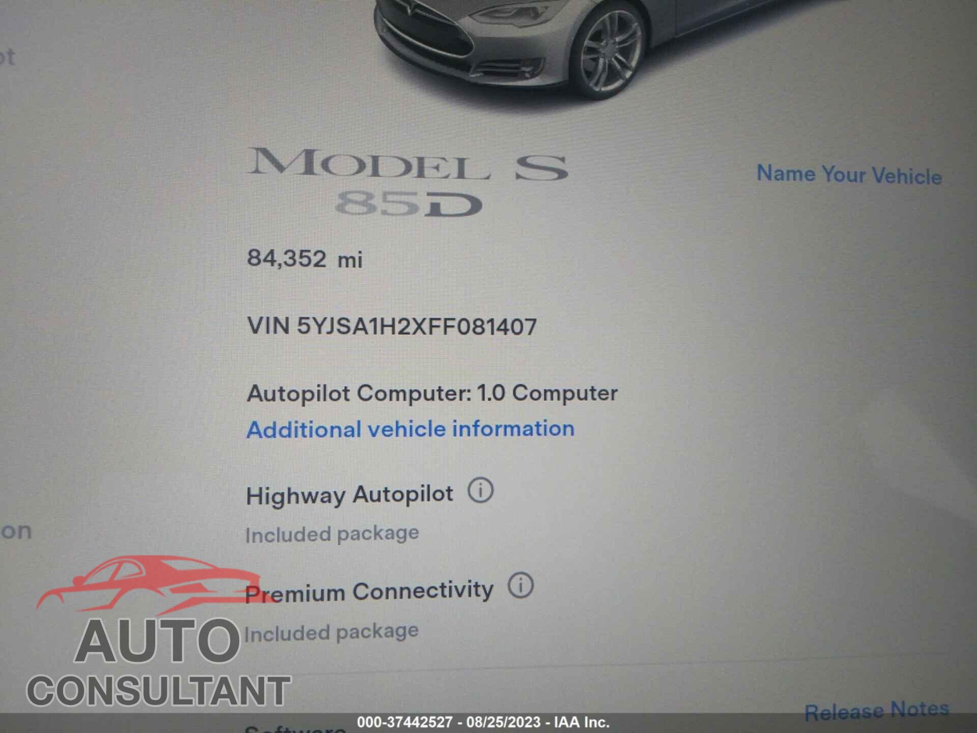 TESLA MODEL S 2015 - 5YJSA1H2XFF081407