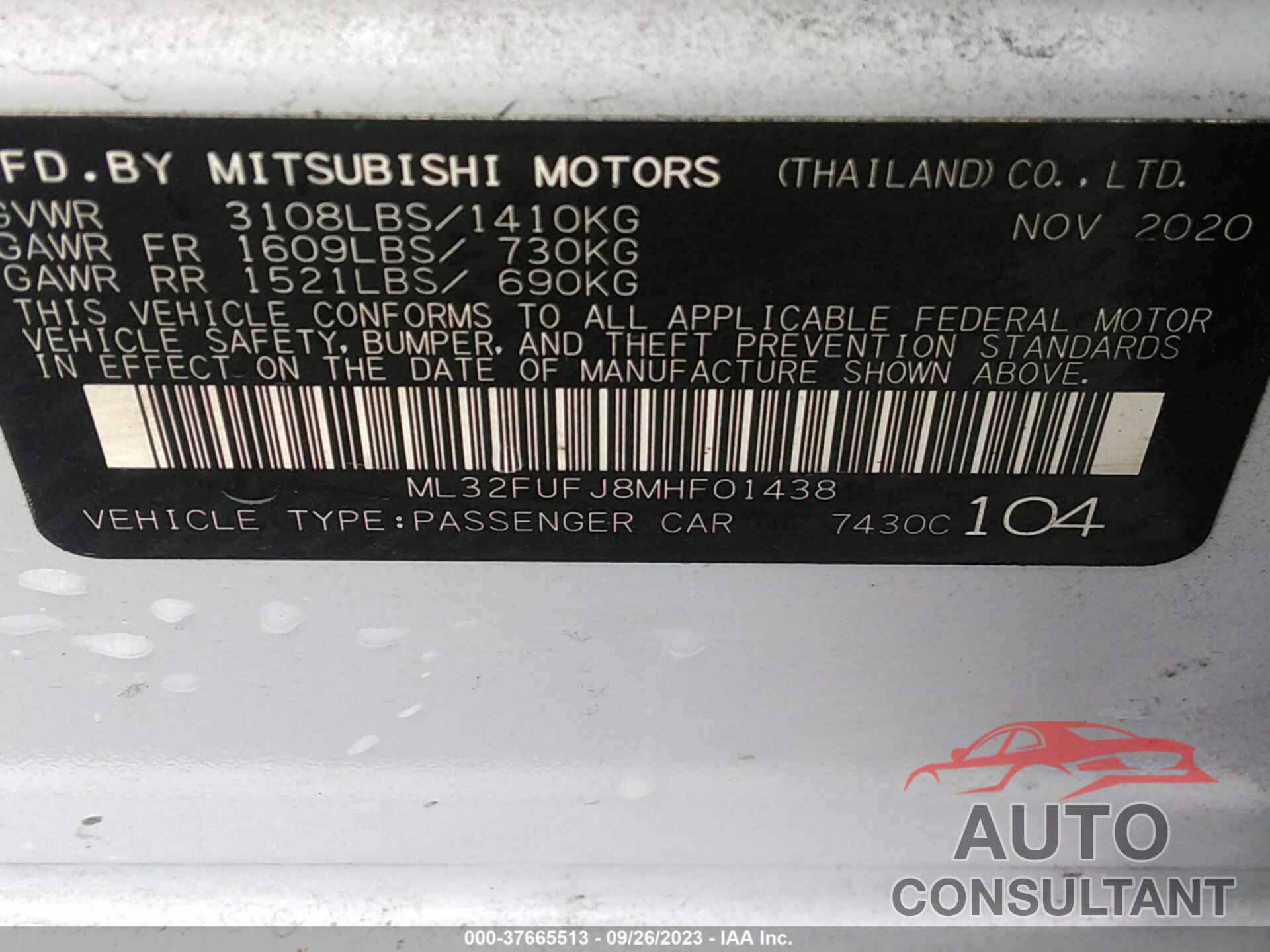 MITSUBISHI MIRAGE G4 2021 - ML32FUFJ8MHF01438