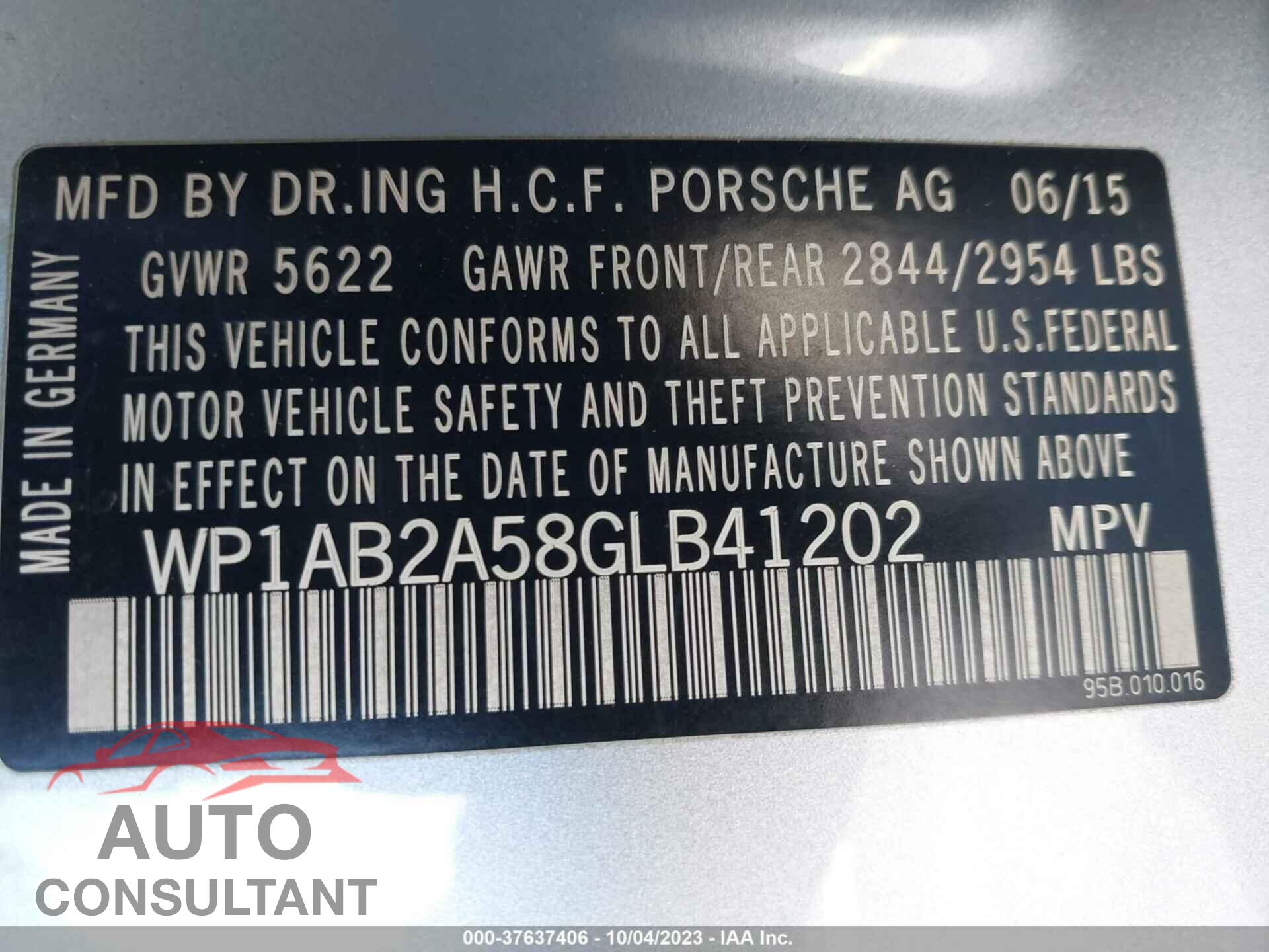 PORSCHE MACAN 2016 - WP1AB2A58GLB41202