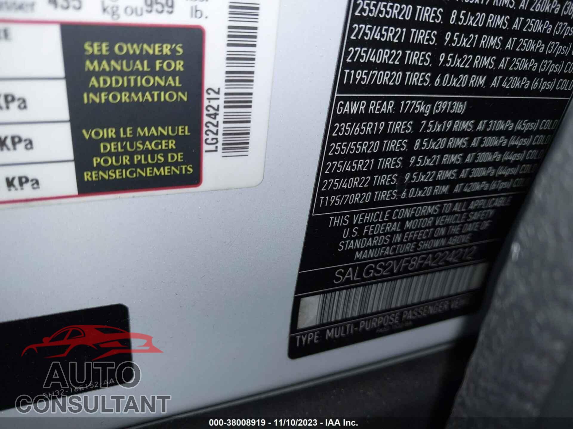LAND ROVER RANGE ROVER 2015 - SALGS2VF8FA224212