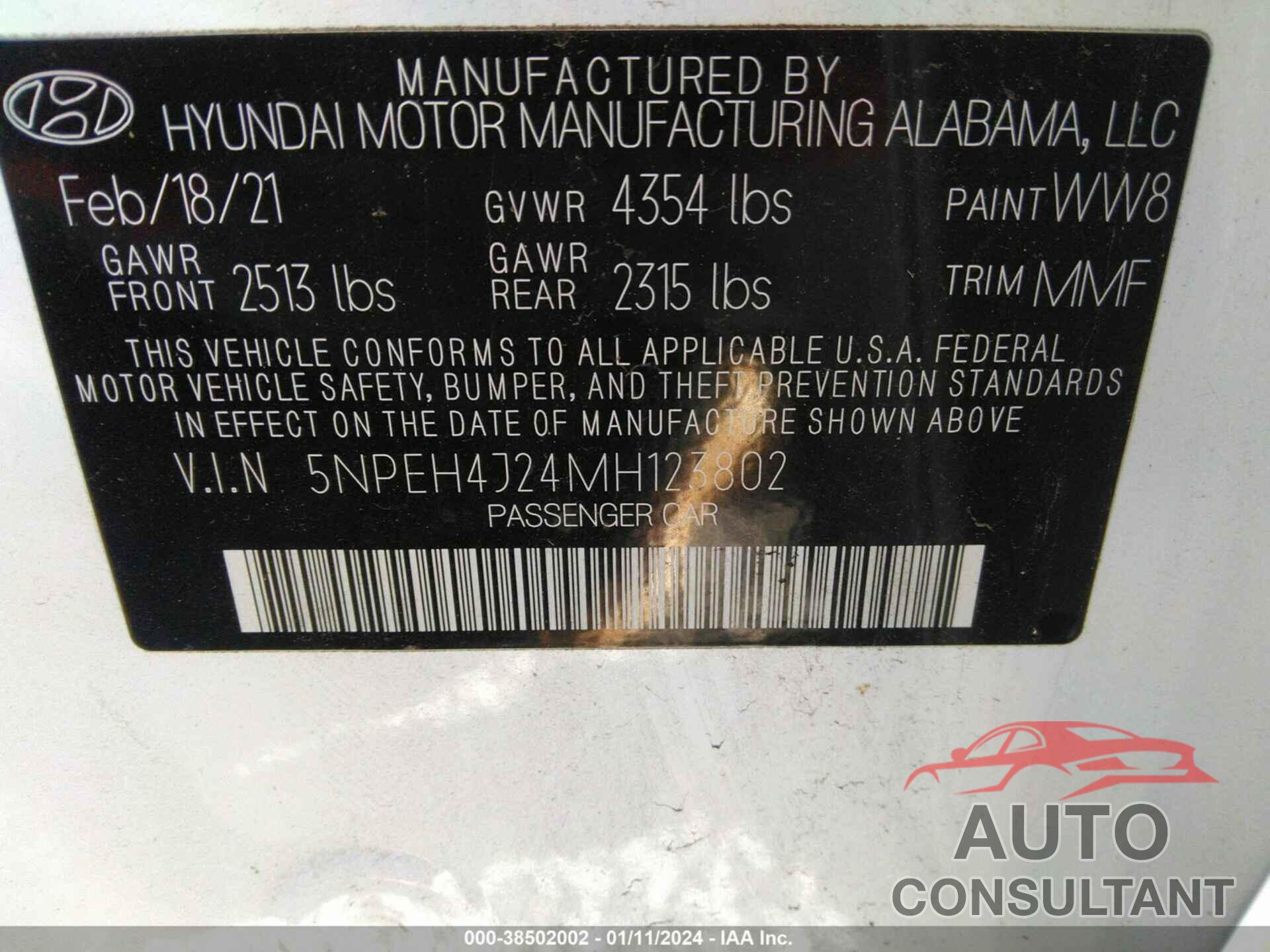 HYUNDAI SONATA 2021 - 5NPEH4J24MH123802